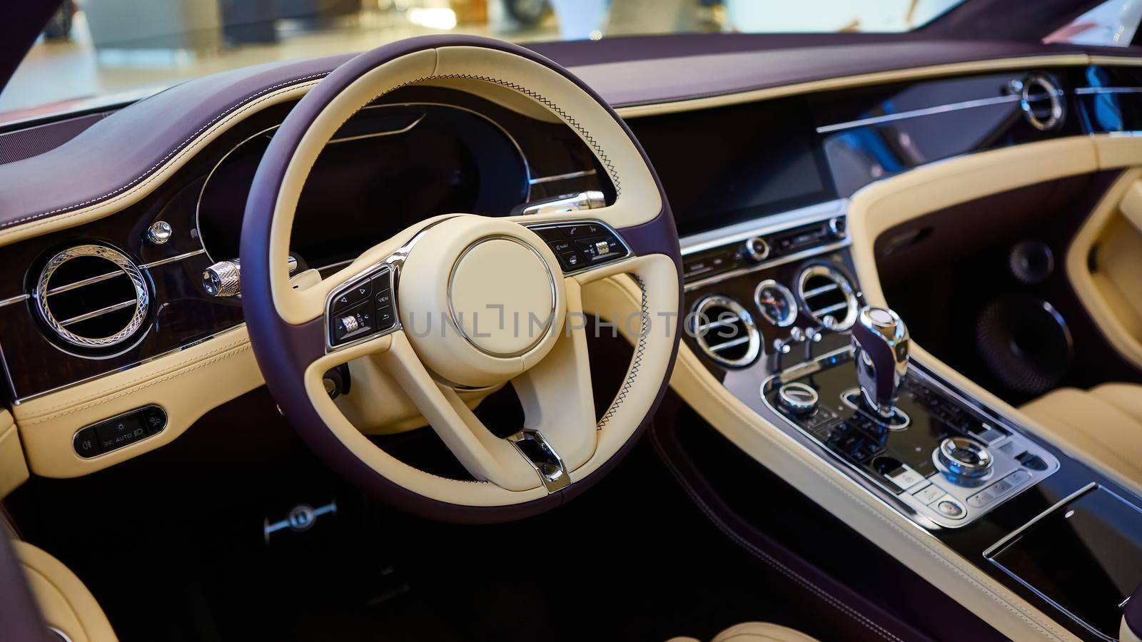 Luxury car interior details. Shallow DOF - selective focus