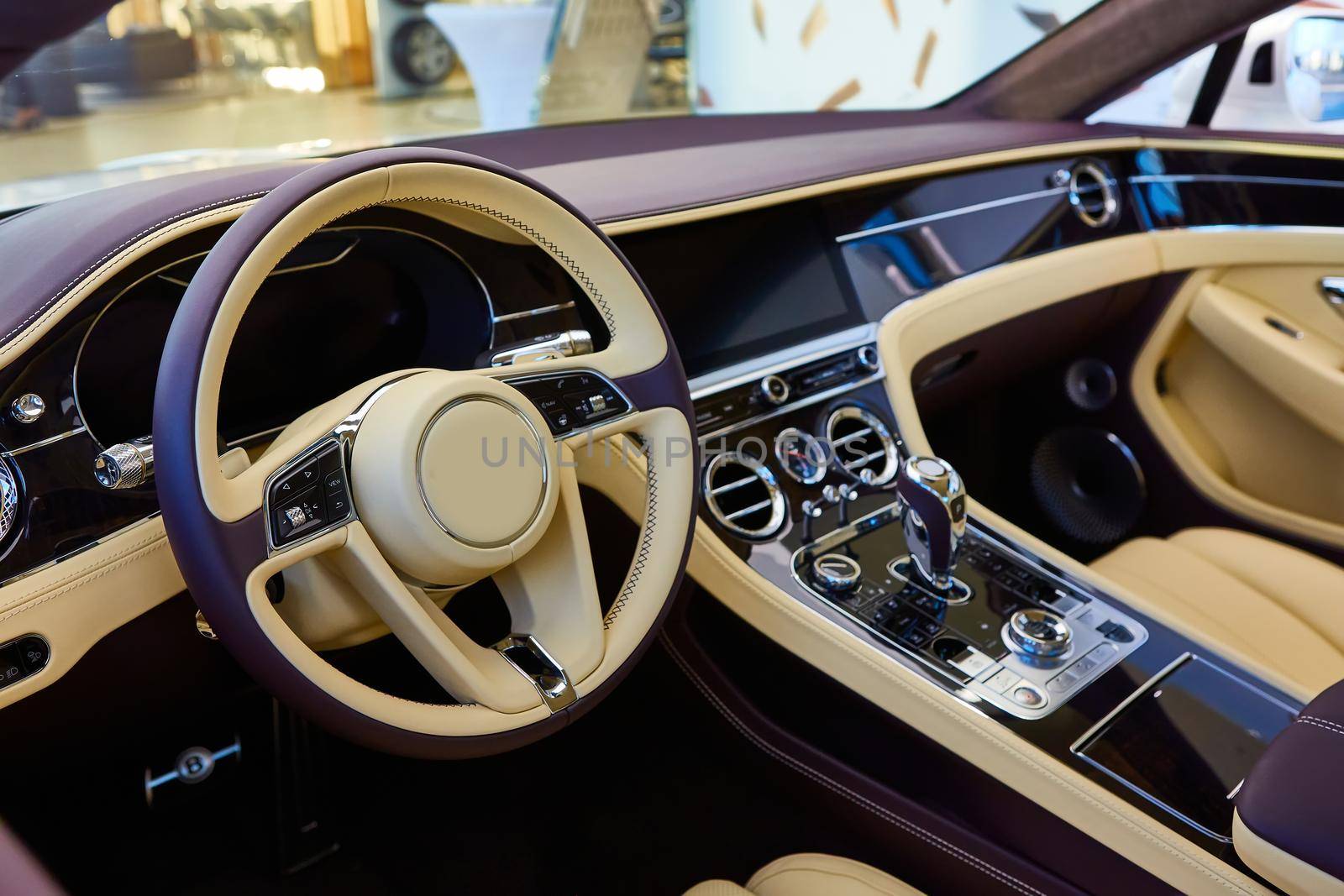 Luxury car interior details. Shallow DOF - selective focus
