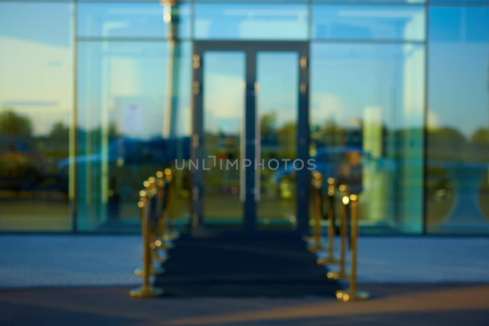 Black carpet between rope barriers. Blur background.