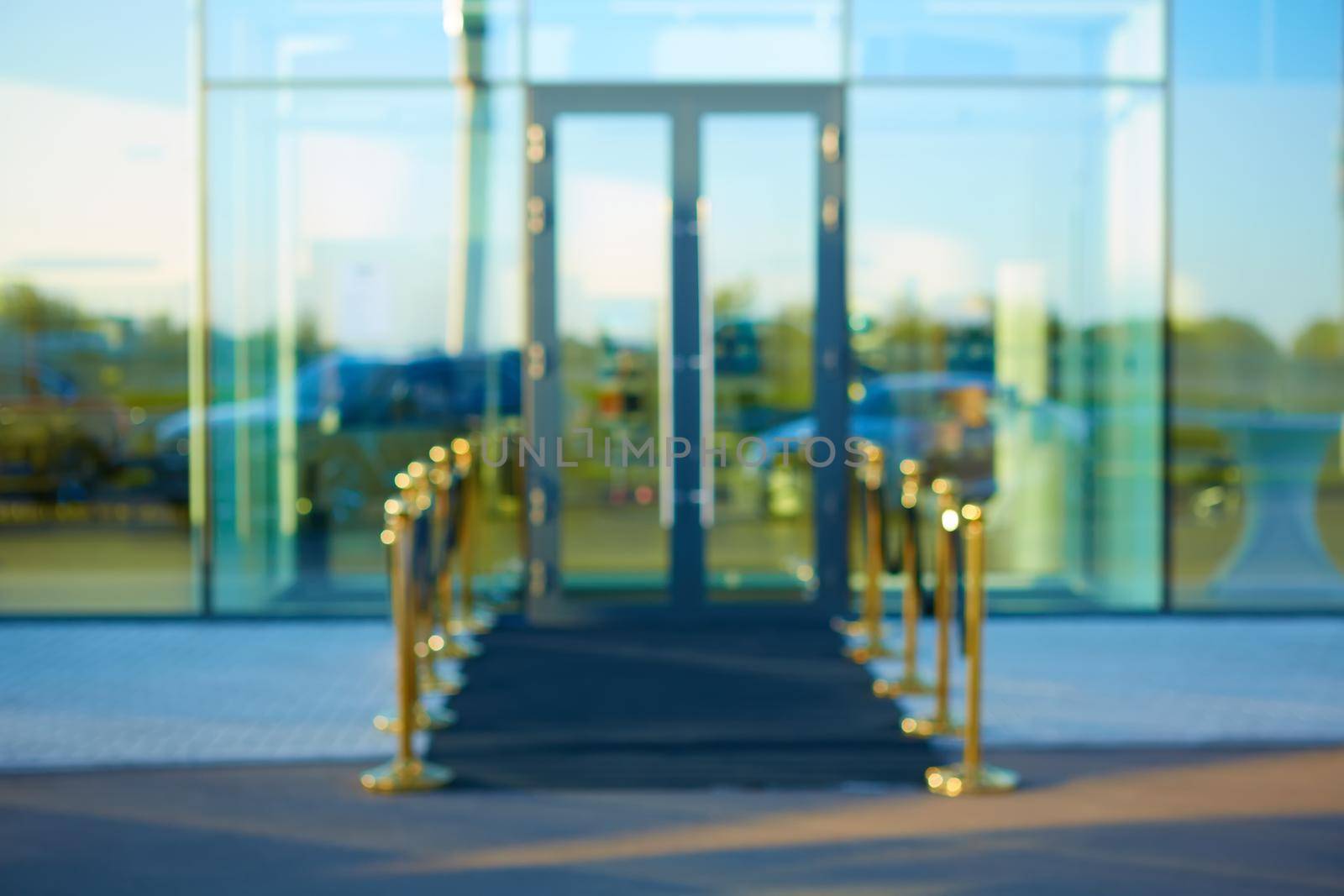 Black carpet between rope barriers. Blur background.