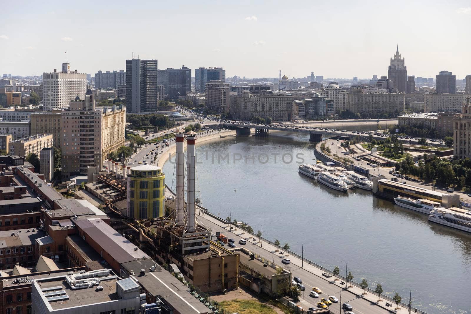 Moscow, RUSSIA - June 25, 2021: Aerial roof view on Moscow historical center from viewpoint. View from the International Trade Center, World Trade Center, by elenarostunova