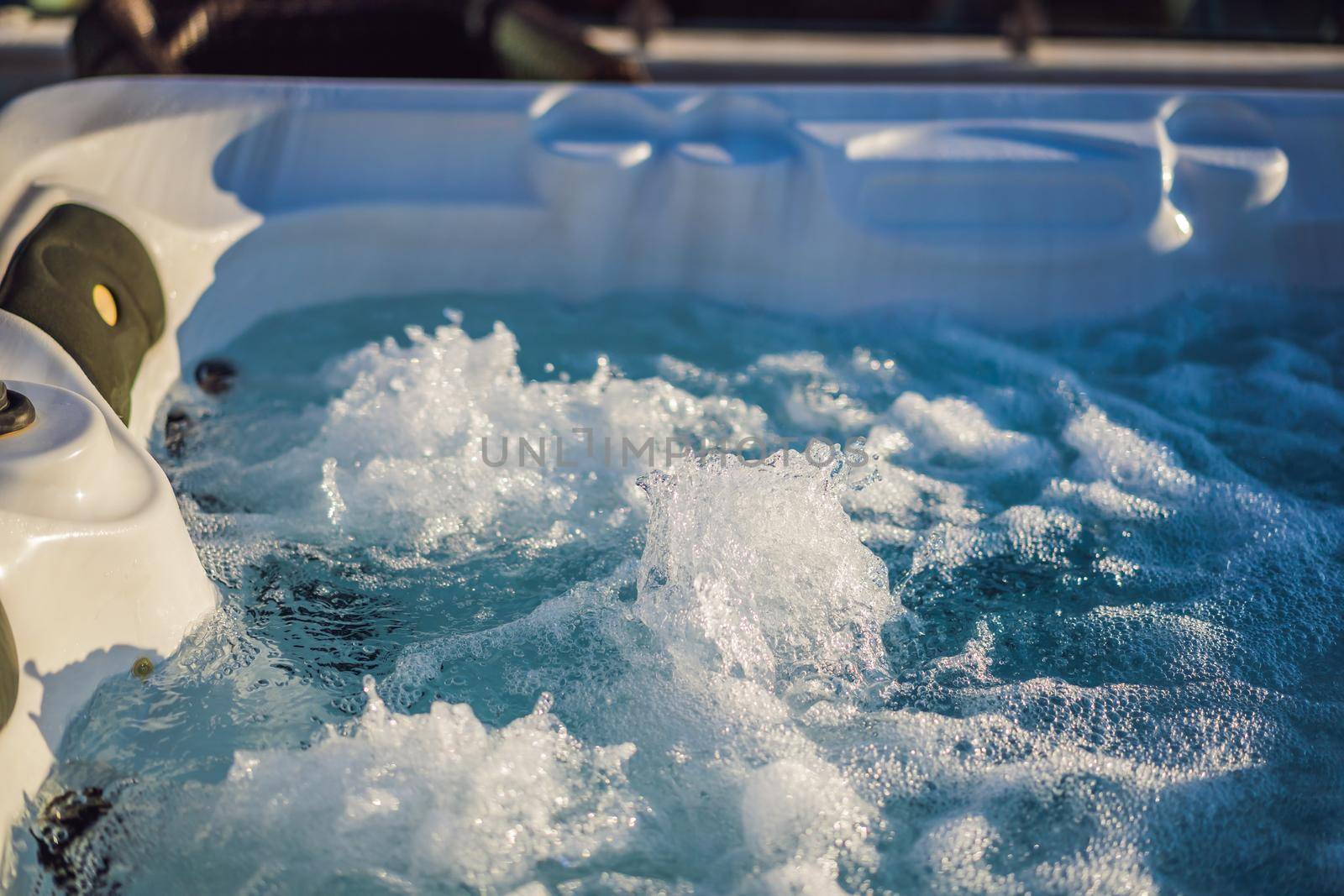 Hot tub hydromassage pool. Illuminated pool. Rest outside the city. Cottage with hydromassage pool by galitskaya