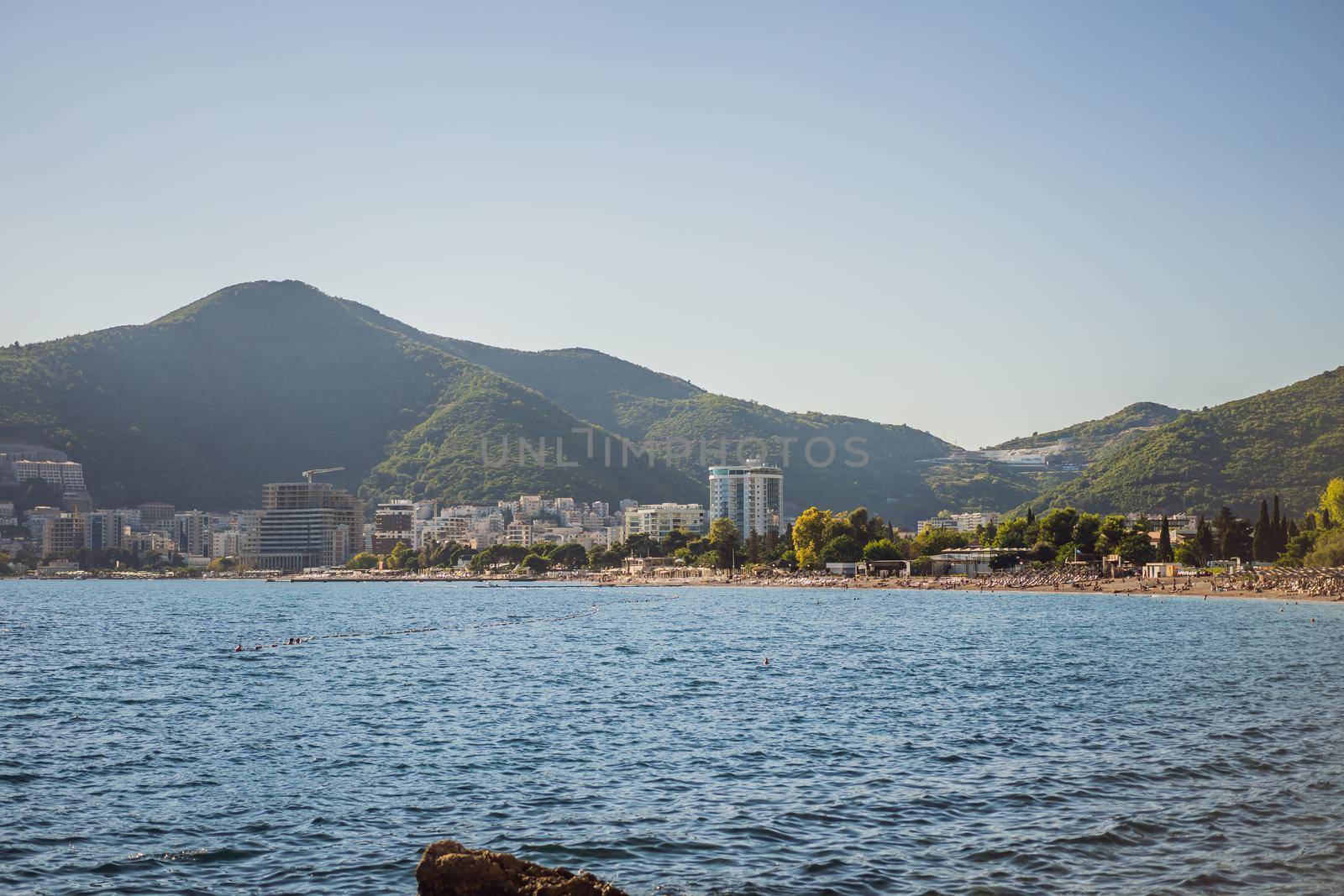 Panoramic landscape of Budva riviera in Montenegro. Balkans, Adriatic sea, Europe.