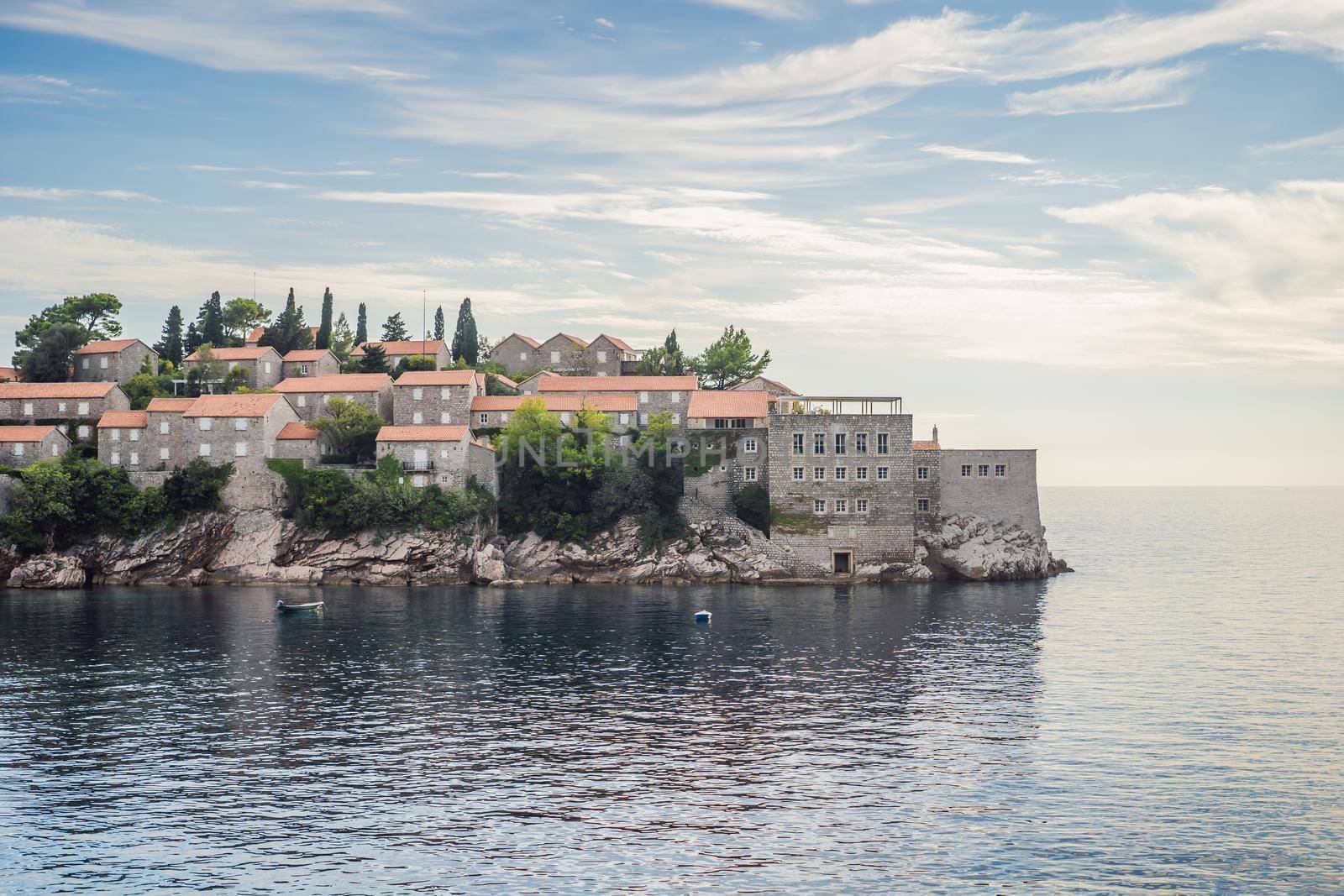 Beautiful view of the island of St. Stephen, Sveti Stefan on the Budva Riviera, Budva, Montenegro by galitskaya