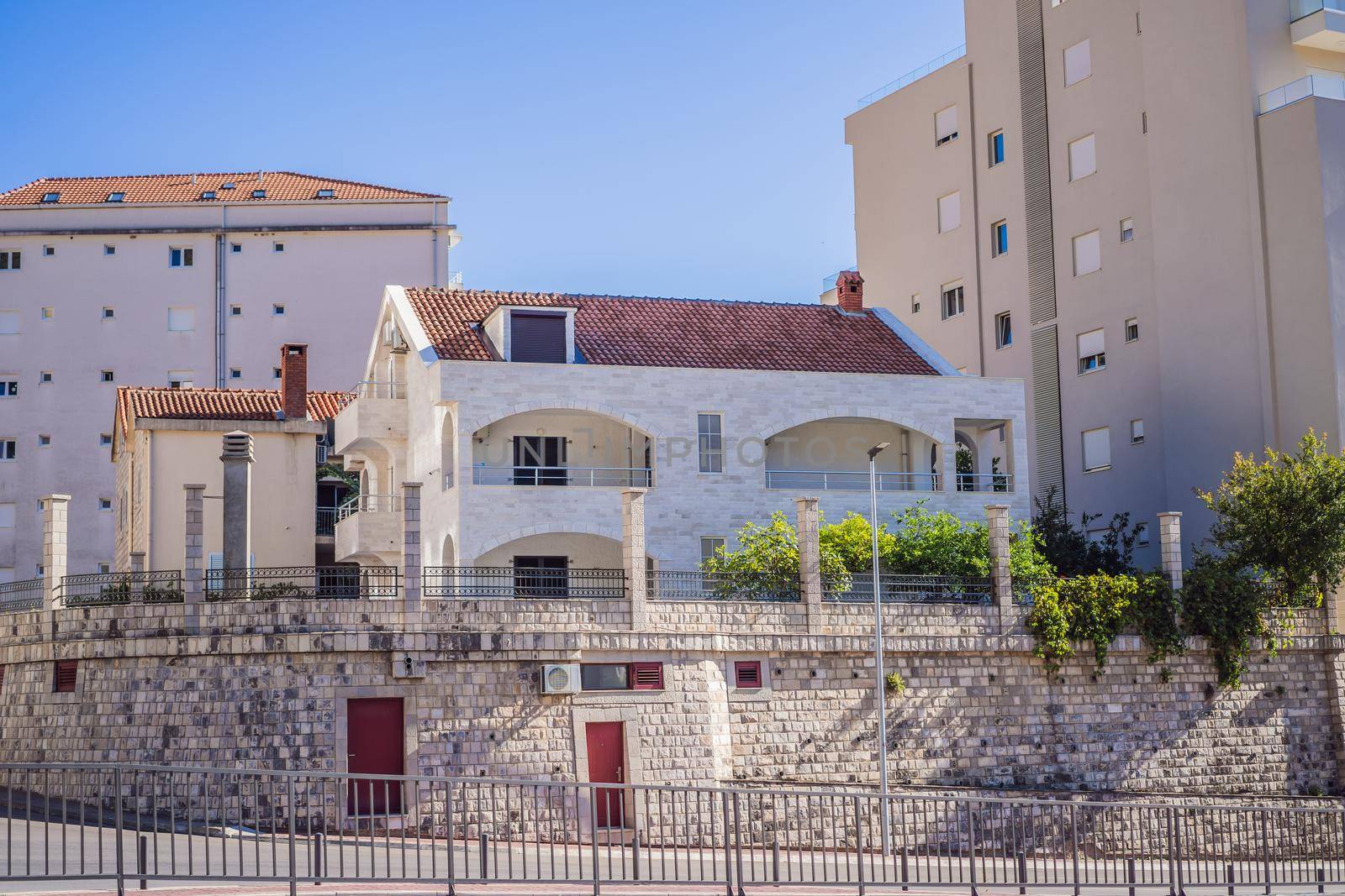 Hotels and local houses in Budva, Montenegro.