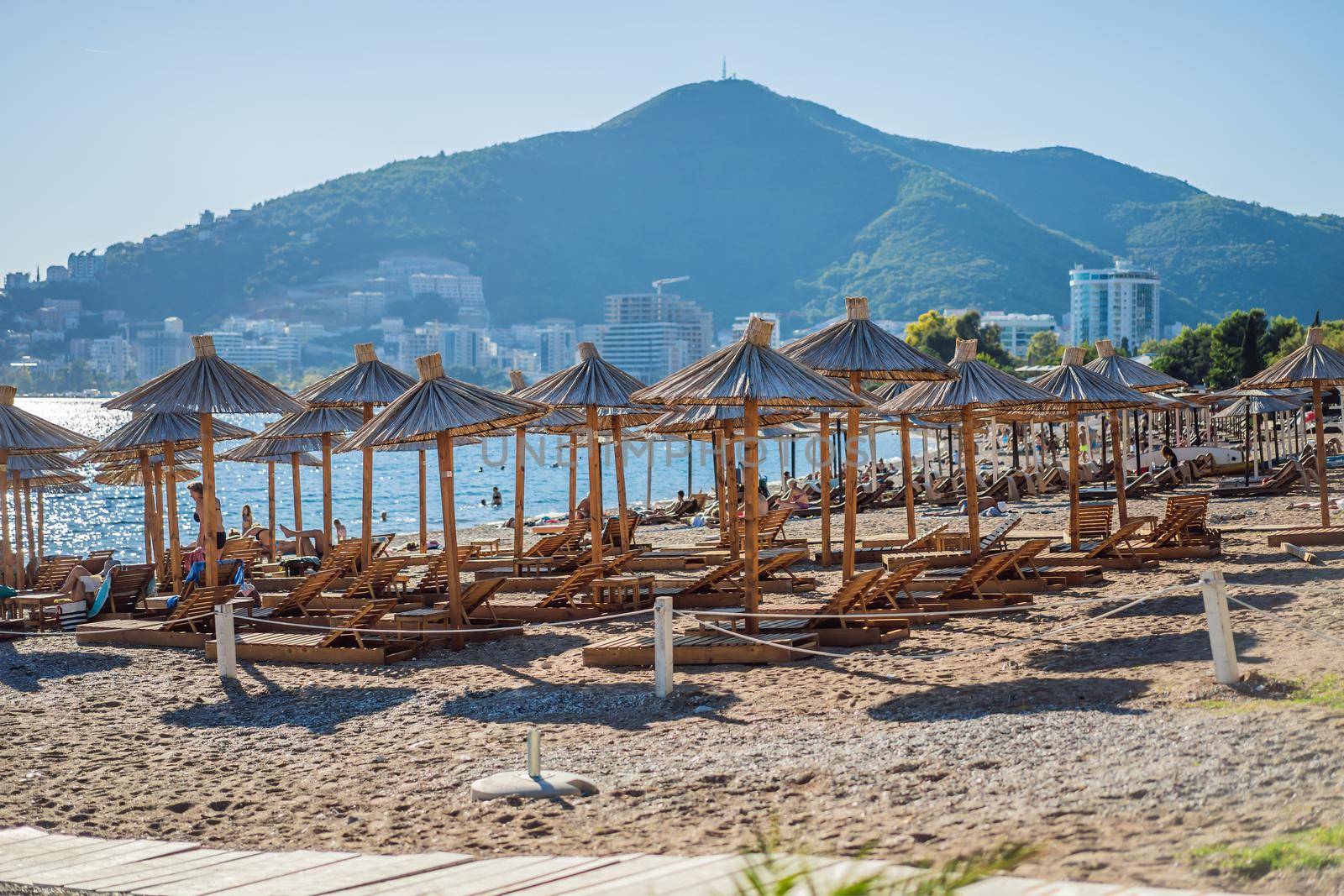 Budva, Montenegro - September 25, 2021: The beaches of Montenegro are ready for the tourist season by galitskaya