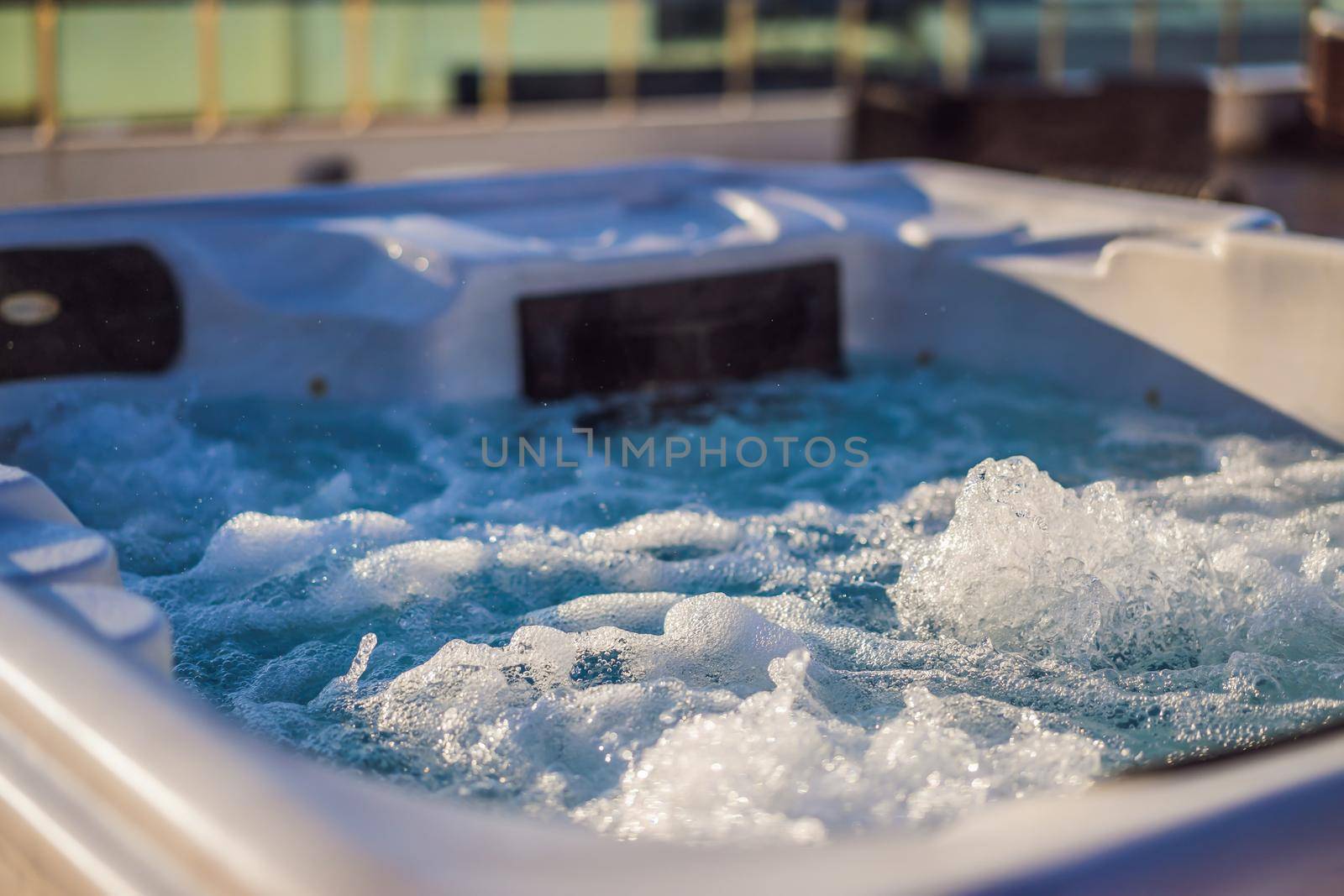 Hot tub hydromassage pool. Illuminated pool. Rest outside the city. Cottage with hydromassage pool by galitskaya