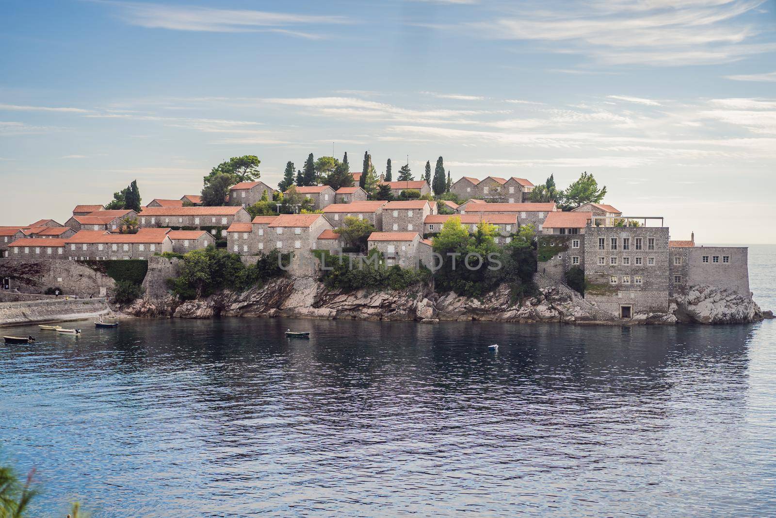 Beautiful view of the island of St. Stephen, Sveti Stefan on the Budva Riviera, Budva, Montenegro by galitskaya