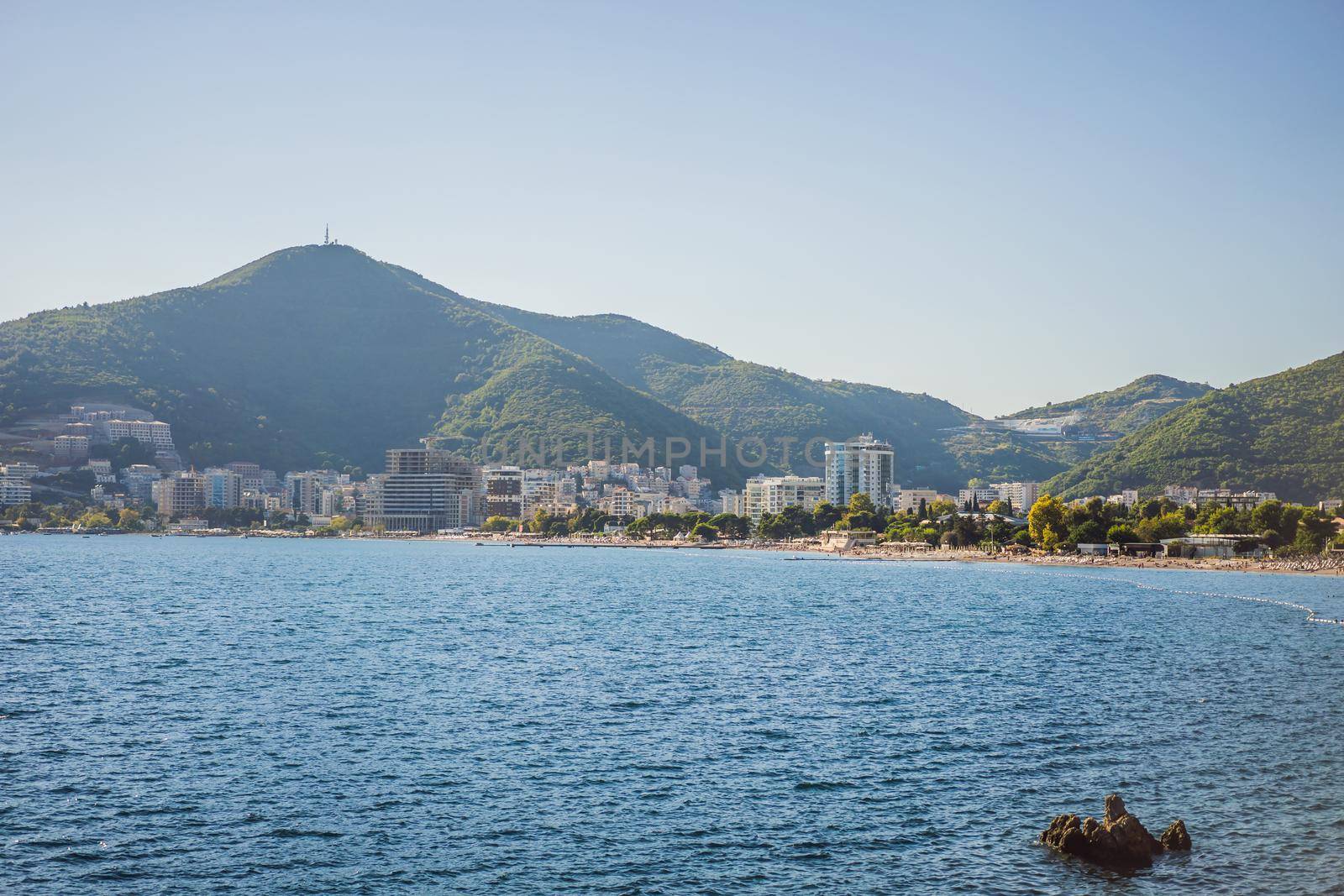 Panoramic landscape of Budva riviera in Montenegro. Balkans, Adriatic sea, Europe.