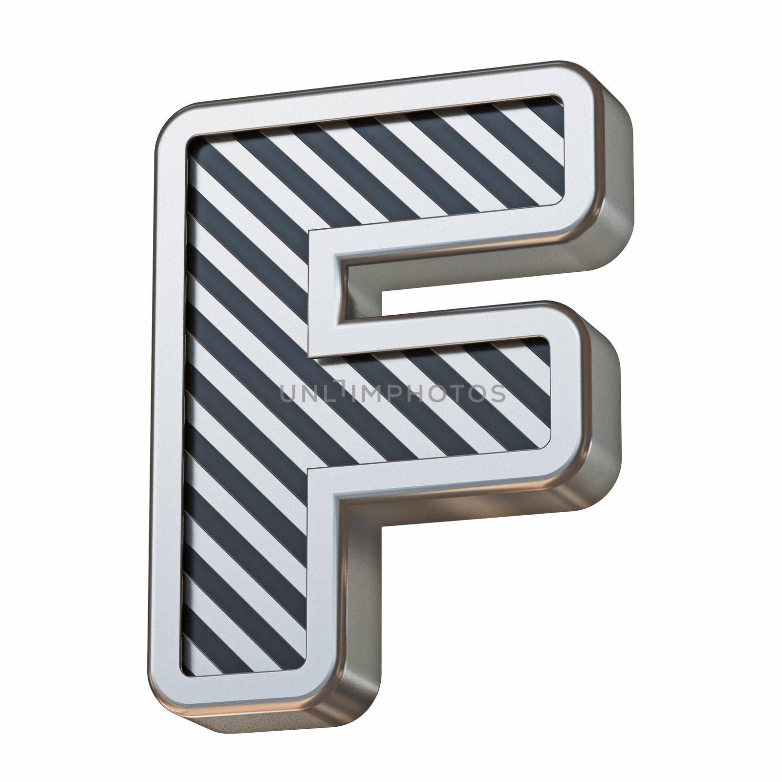 Stainless steel and black stripes font Letter F 3D by djmilic
