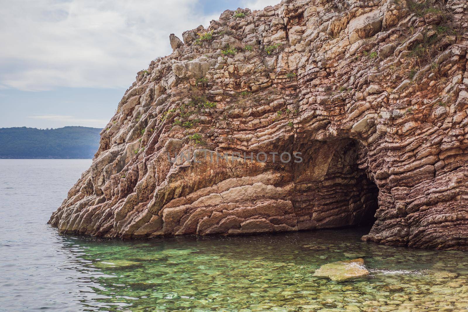 Beautiful rocks in the sea in Montenegro. Montenegro is a popular tourist destination in Europe by galitskaya