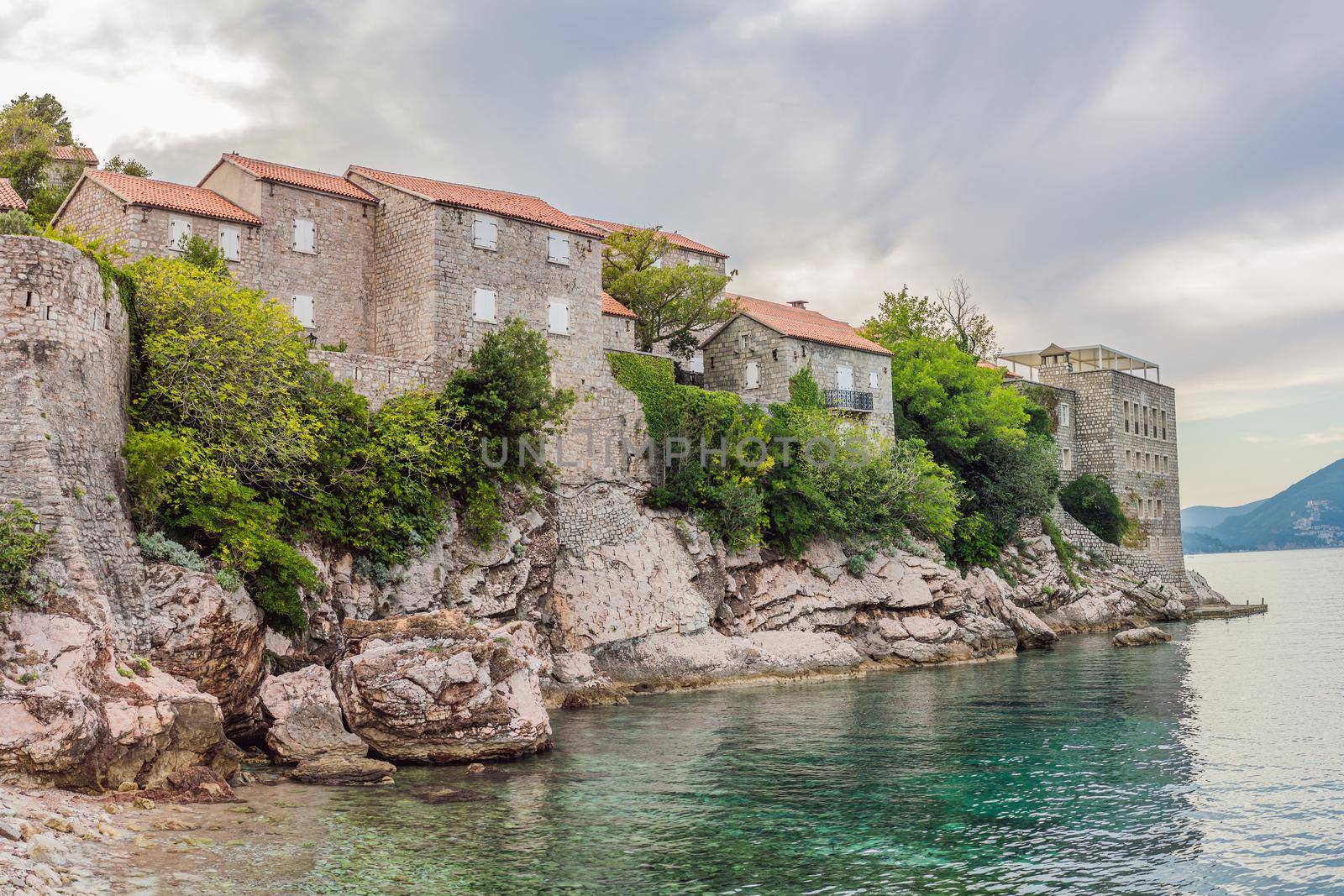 Beautiful view of the island of St. Stephen, Sveti Stefan on the Budva Riviera, Budva, Montenegro.