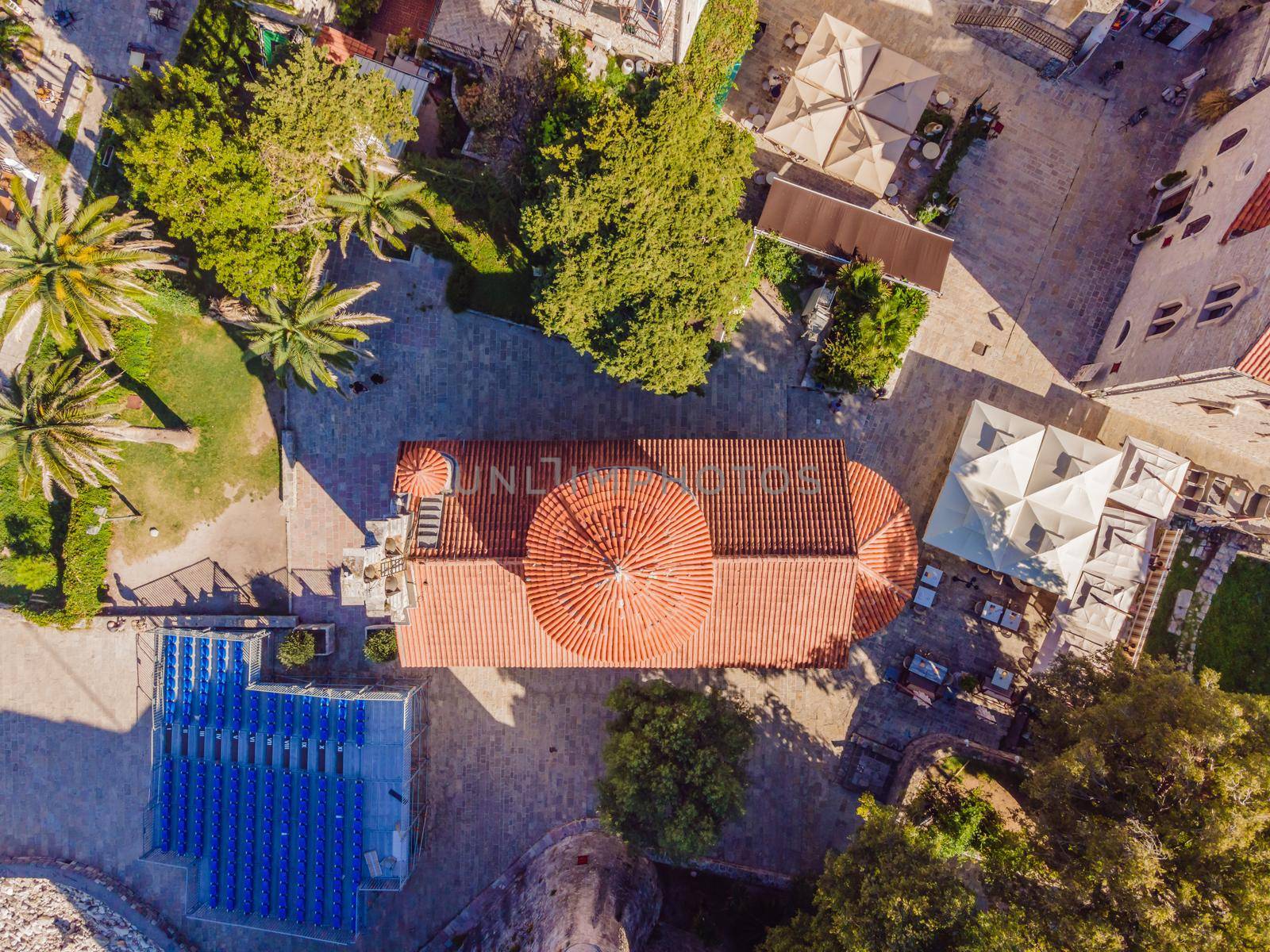 Old town in Budva in a beautiful summer day, Montenegro. Aerial image. Top view by galitskaya