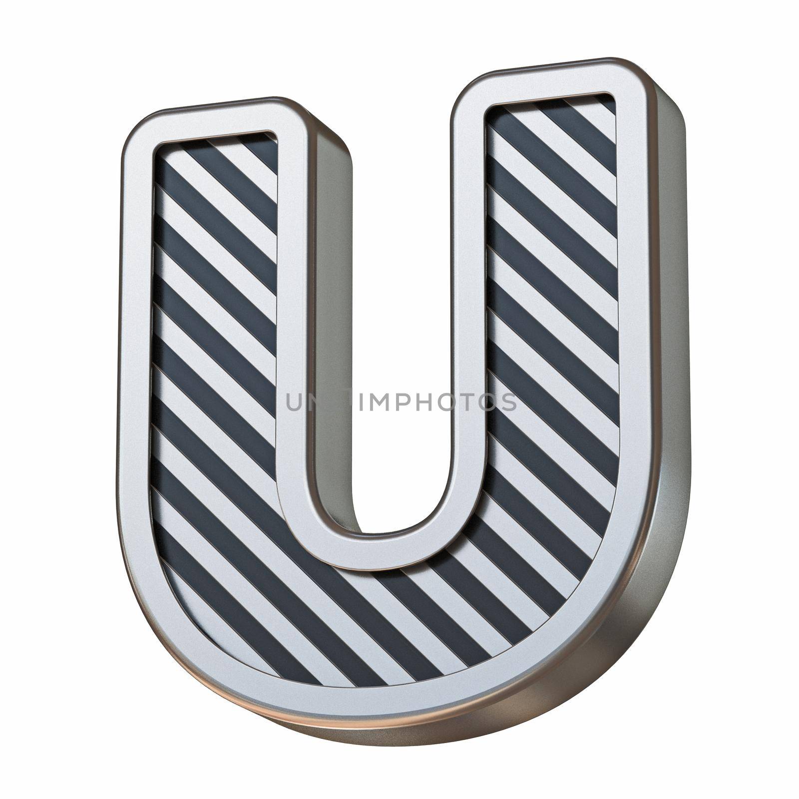 Stainless steel and black stripes font Letter U 3D by djmilic