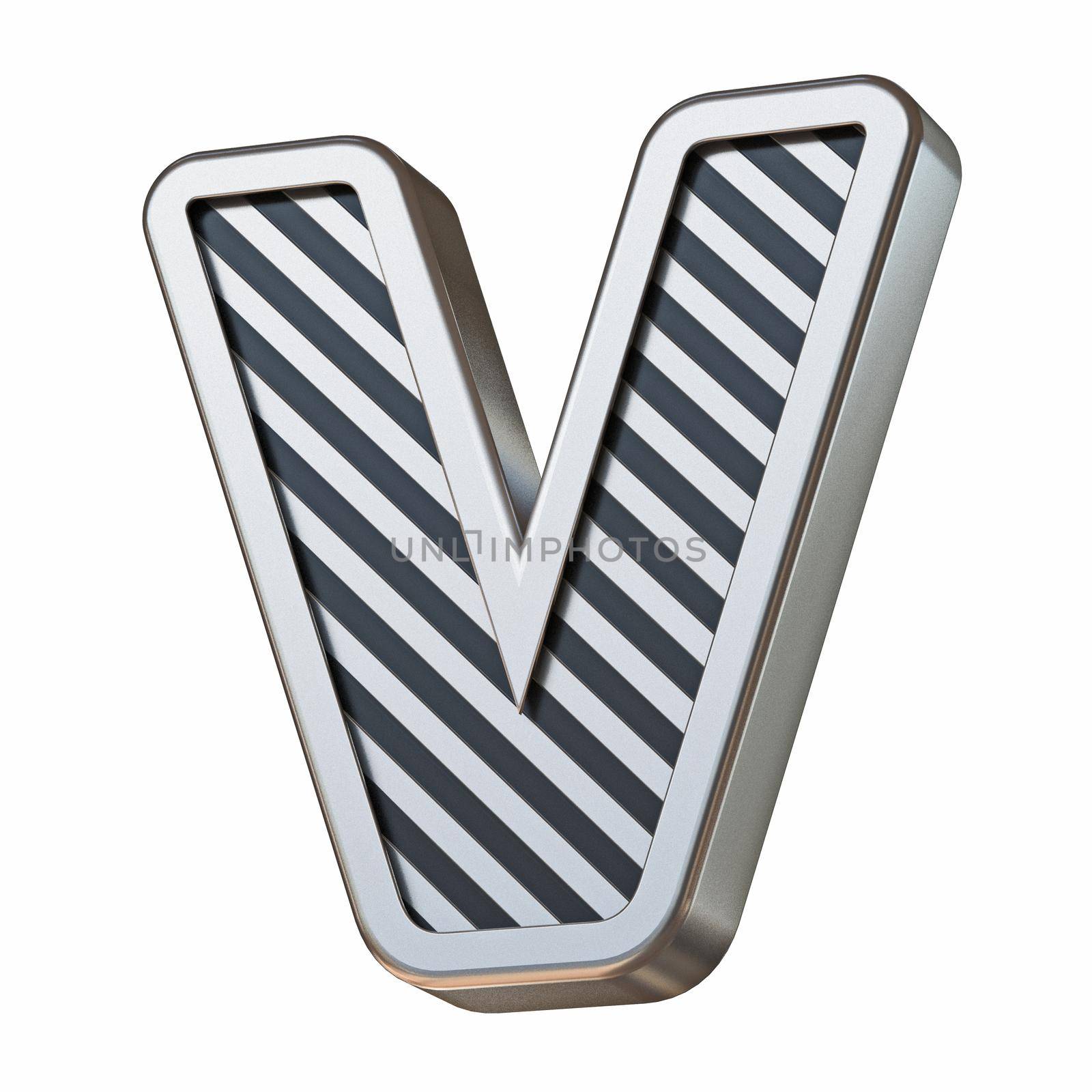 Stainless steel and black stripes font Letter V 3D by djmilic