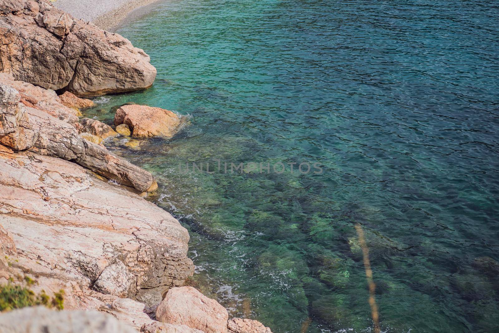 Beautiful rocks in the sea in Montenegro. Montenegro is a popular tourist destination in Europe.