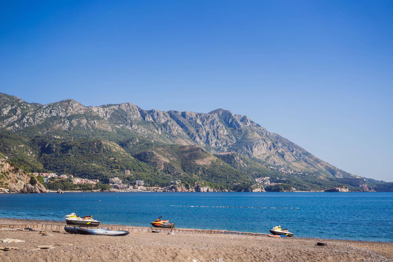 Panoramic landscape of Budva riviera in Montenegro. Balkans, Adriatic sea, Europe.