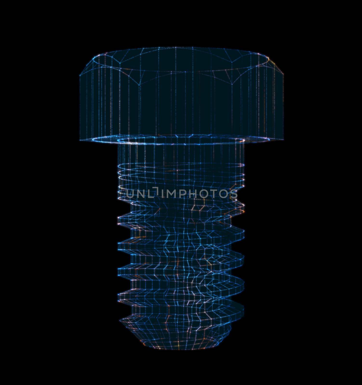 Bolt from particles isolated on black background. 3d illustration