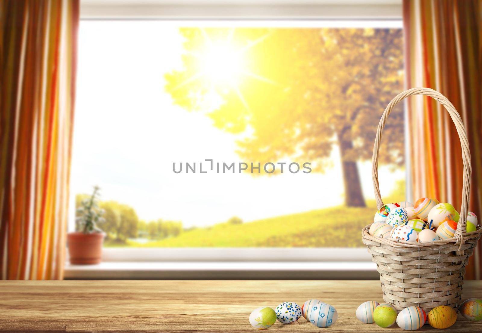 Easter composition with eggs. Festive and decoration.