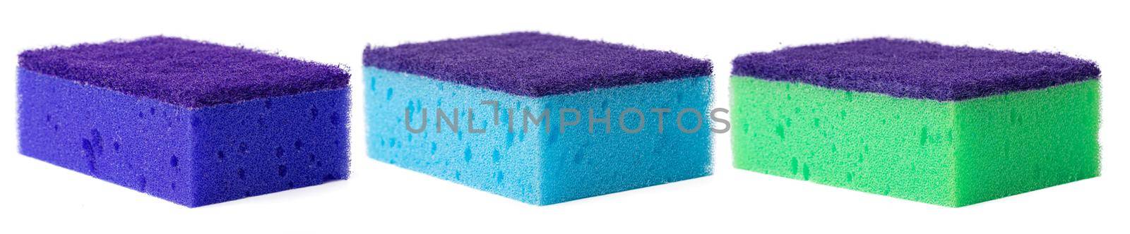 Kitchen sponge for dish washing isolated on white background, close up