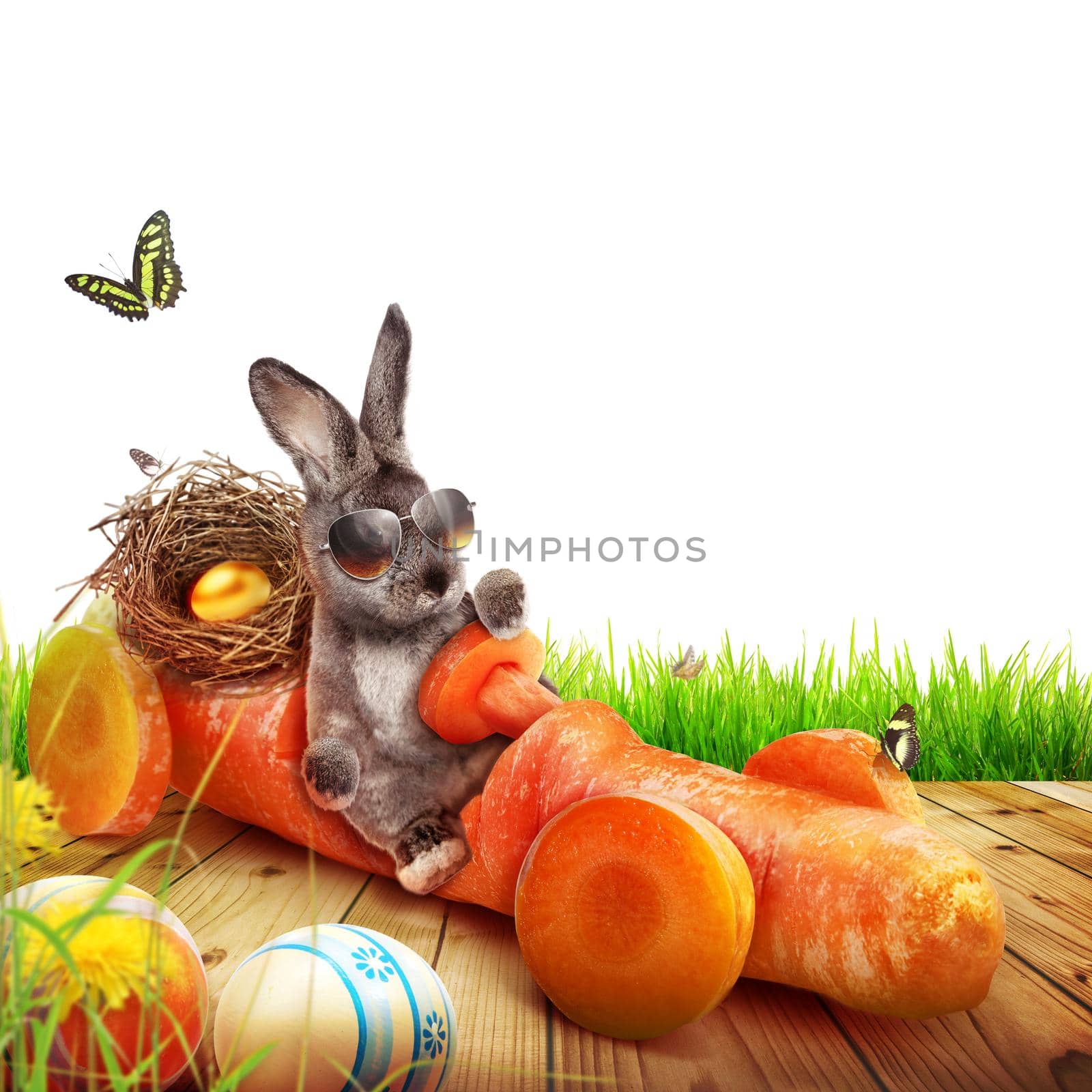 Funny Easter bunny. Happy Easter holiday concept. by Taut