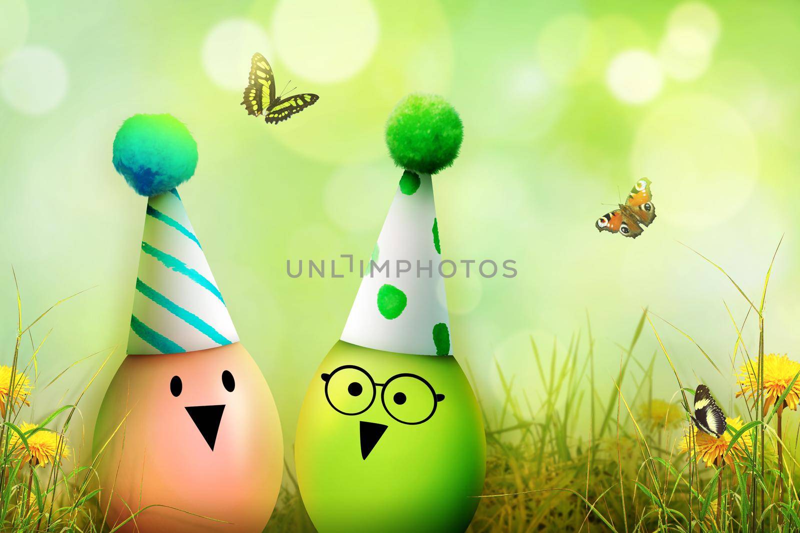 Easter composition with eggs. Festive decoration. Happy Easter.