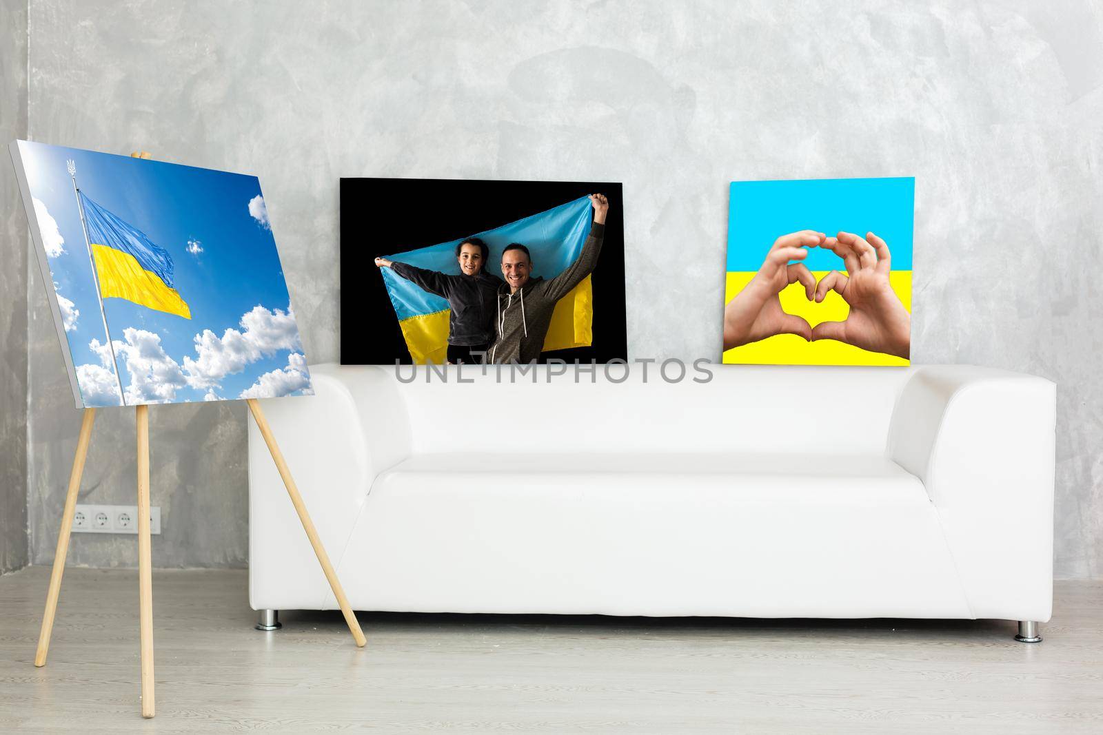 flag of ukraine oil painting on canvas. photo canvas with the flag of Ukraine.