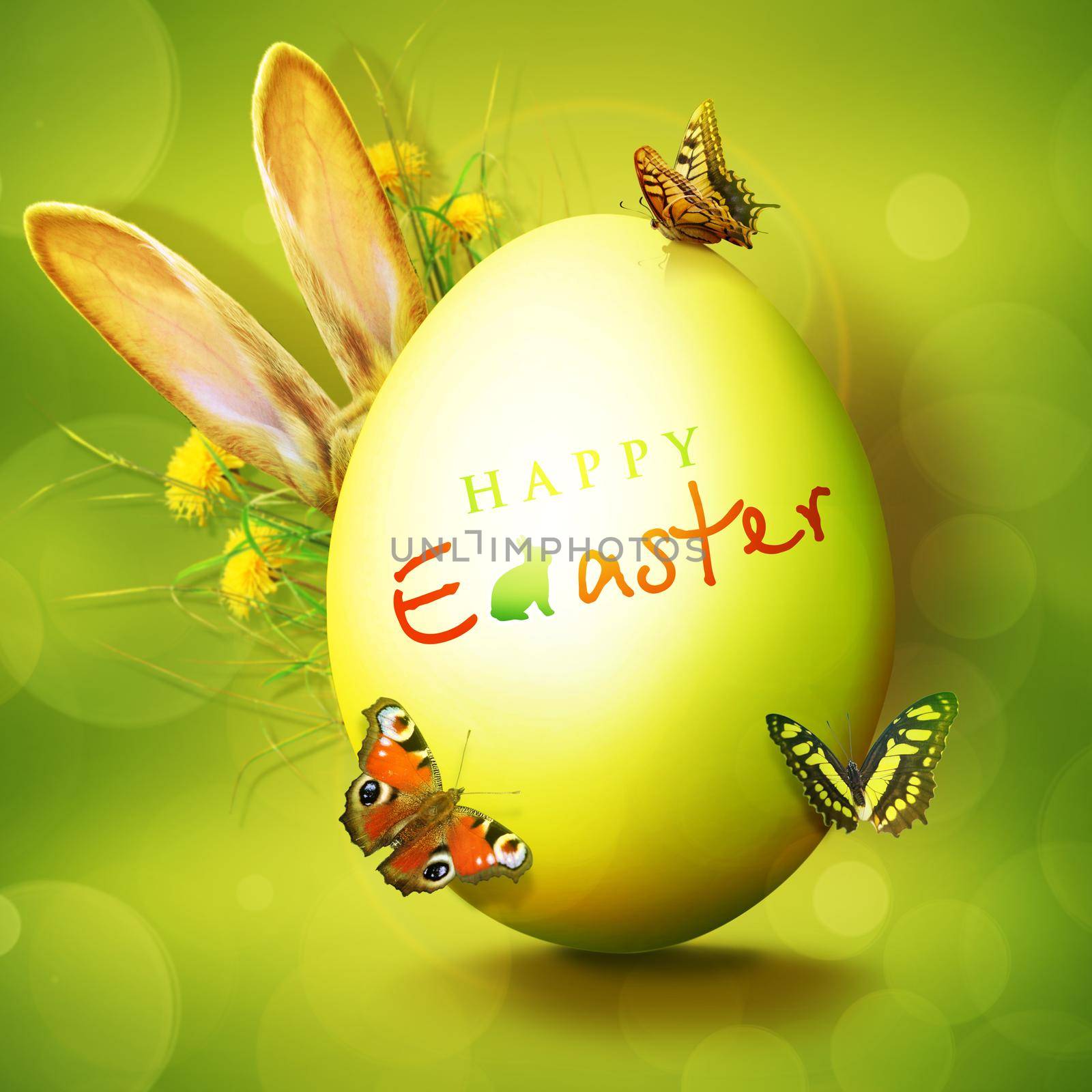 Funny Easter bunny. Happy Easter holiday concept. by Taut