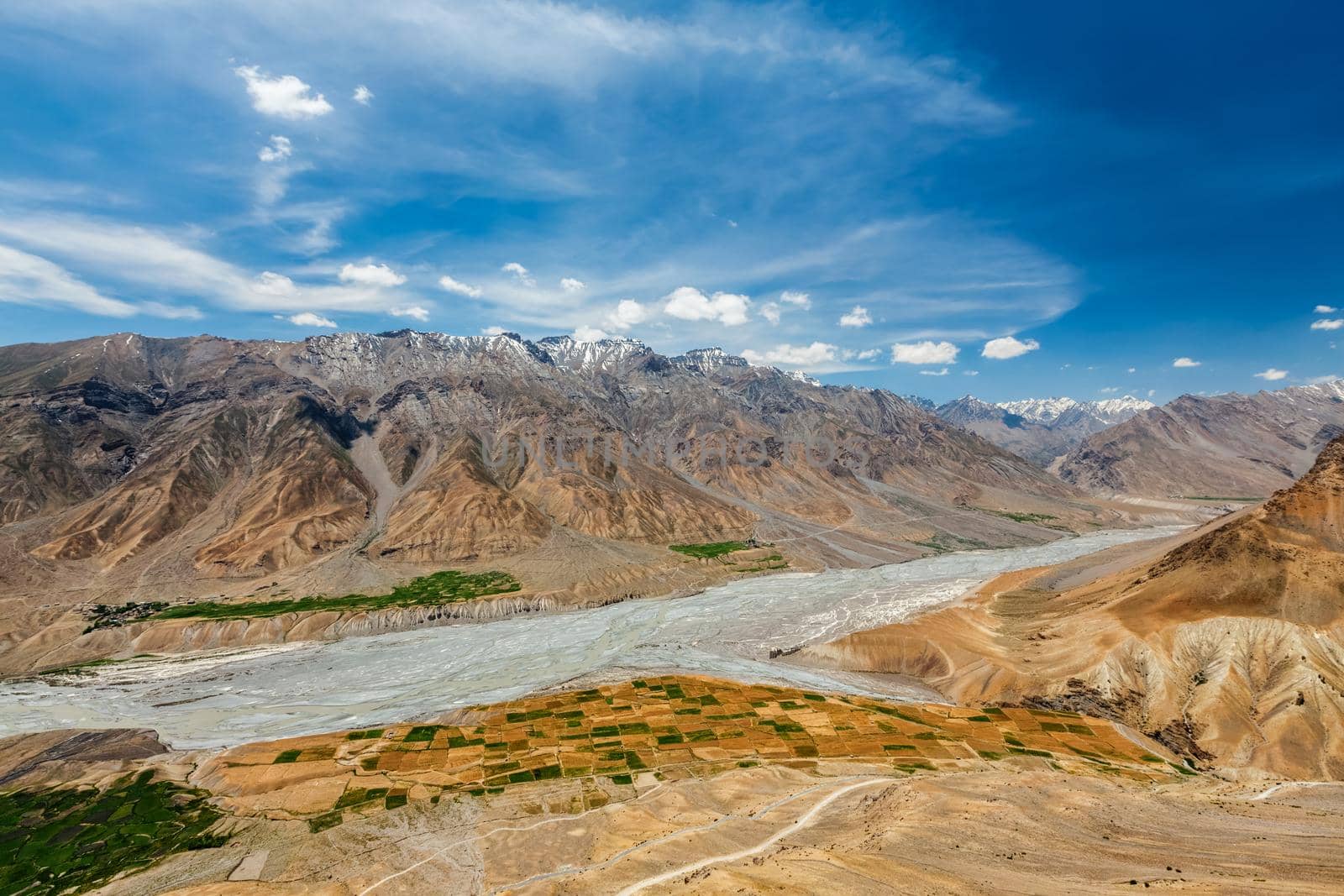 View of Spiti valley and Spiti river in Himalayas. by dimol