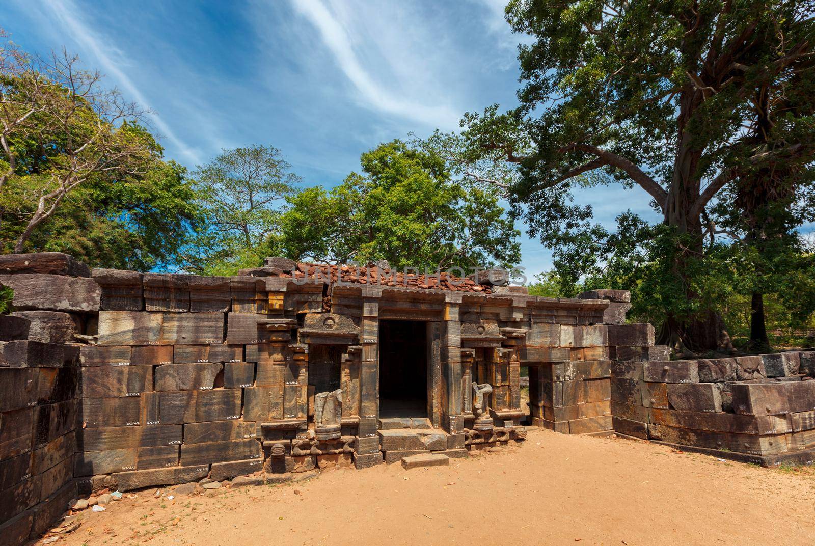 Shiva devale Shiva shrine temple ruins in ancient city Pollonaruwa - famous tourist destination and archaelogical site, Sri Lanka