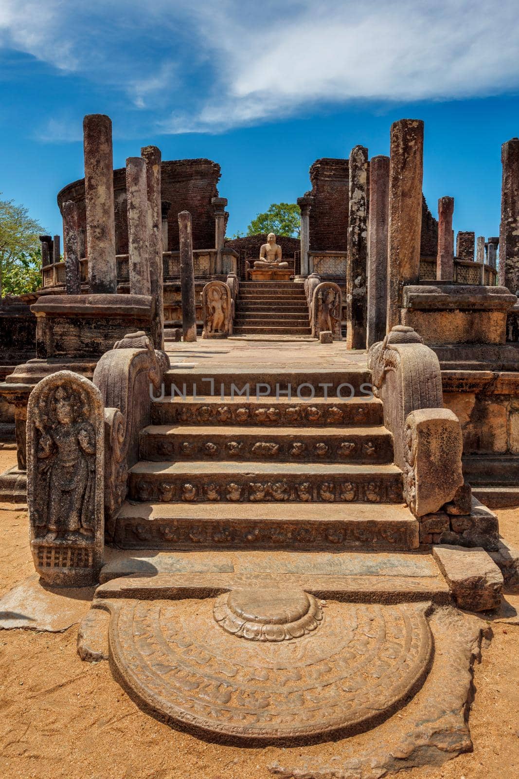 Ancient Vatadage (Buddhist stupa) in ancient city Pollonaruwa in Quadrangle group, Pollonaruwa, Sri Lanka