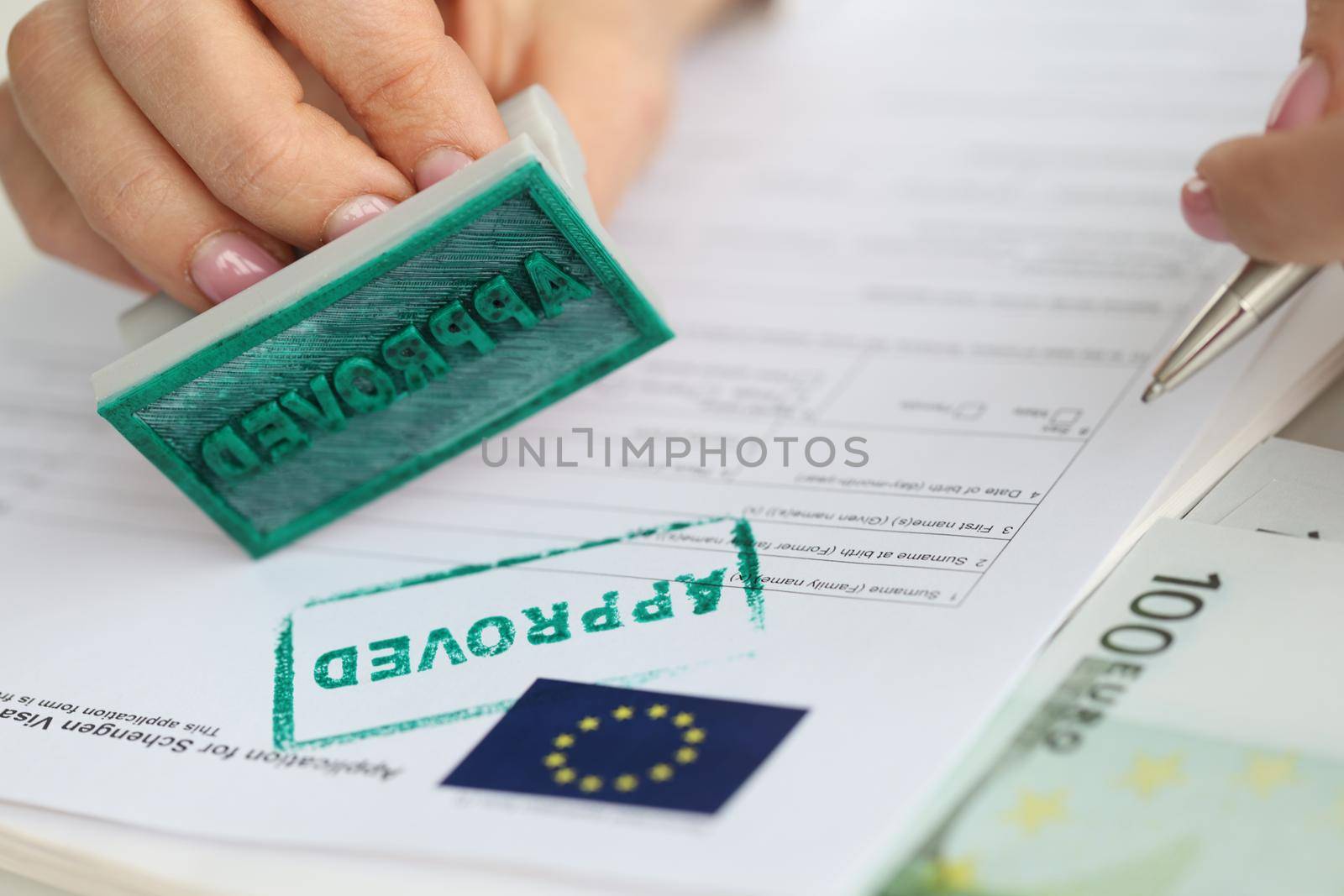 Application form seal approved for Schengen visa to European Union by kuprevich