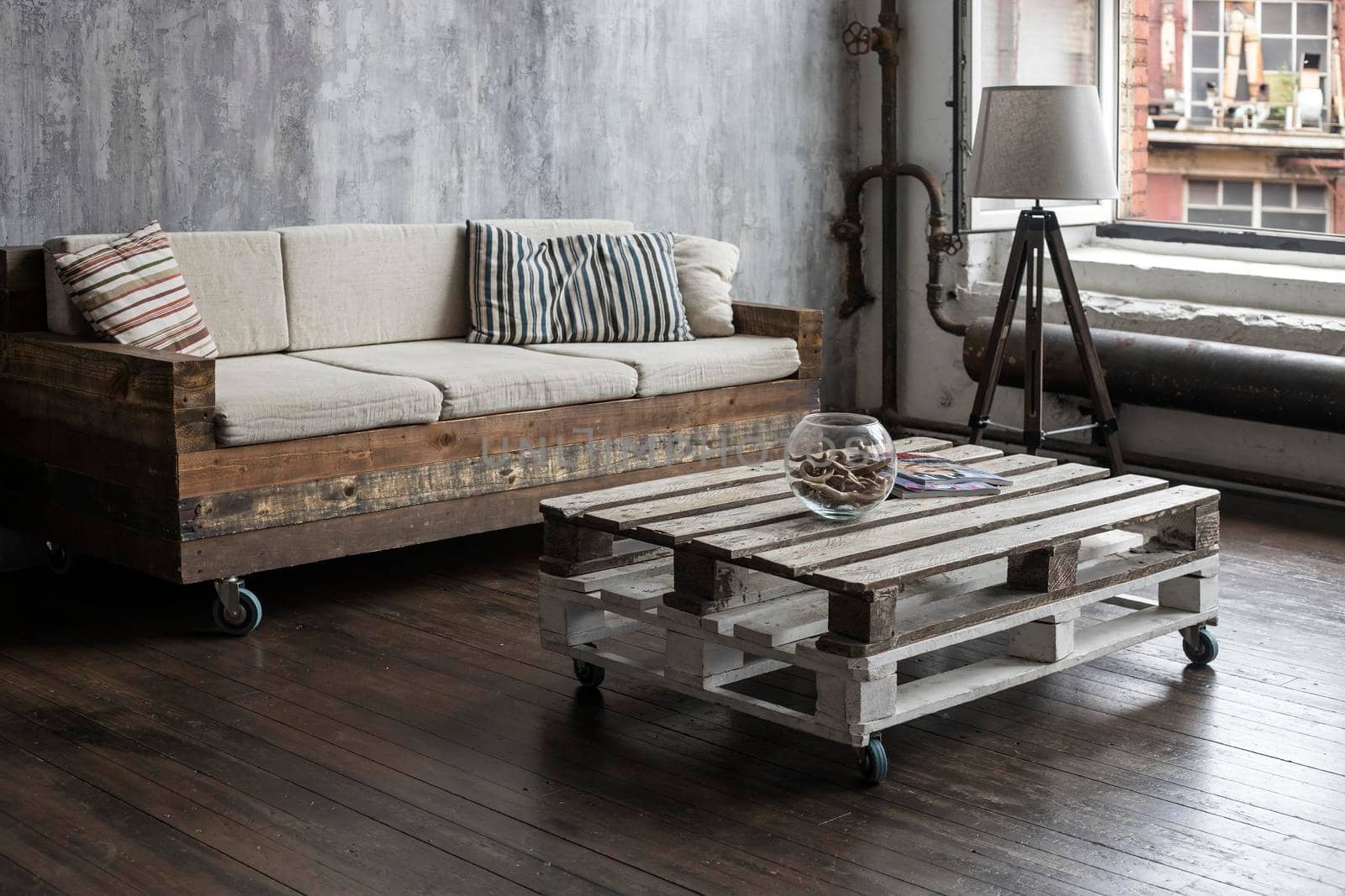 Wooden block sofa and coffee table. Waste-free production. by elenarostunova