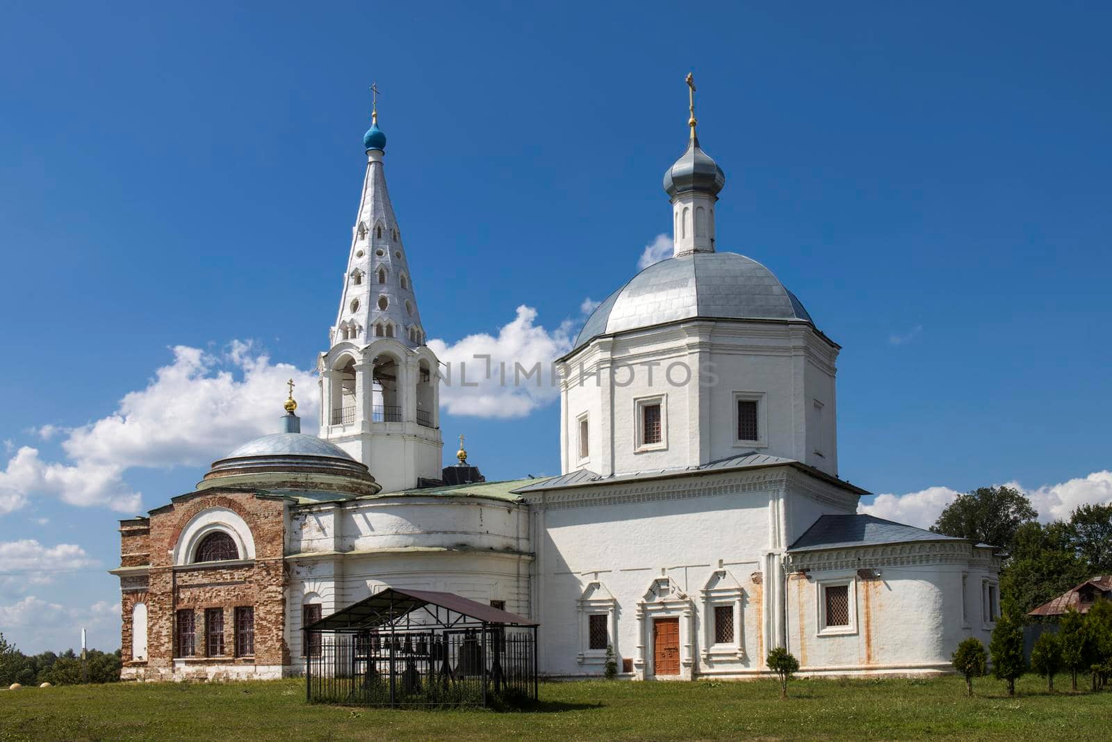 Serpukhov, Russia - June 18, 2021: Trinity Cathedral (Troitskiy sobor) is Serpukhov's oldest church founded in 13th-century, located on the Sobornaya Gora. History and travel.
