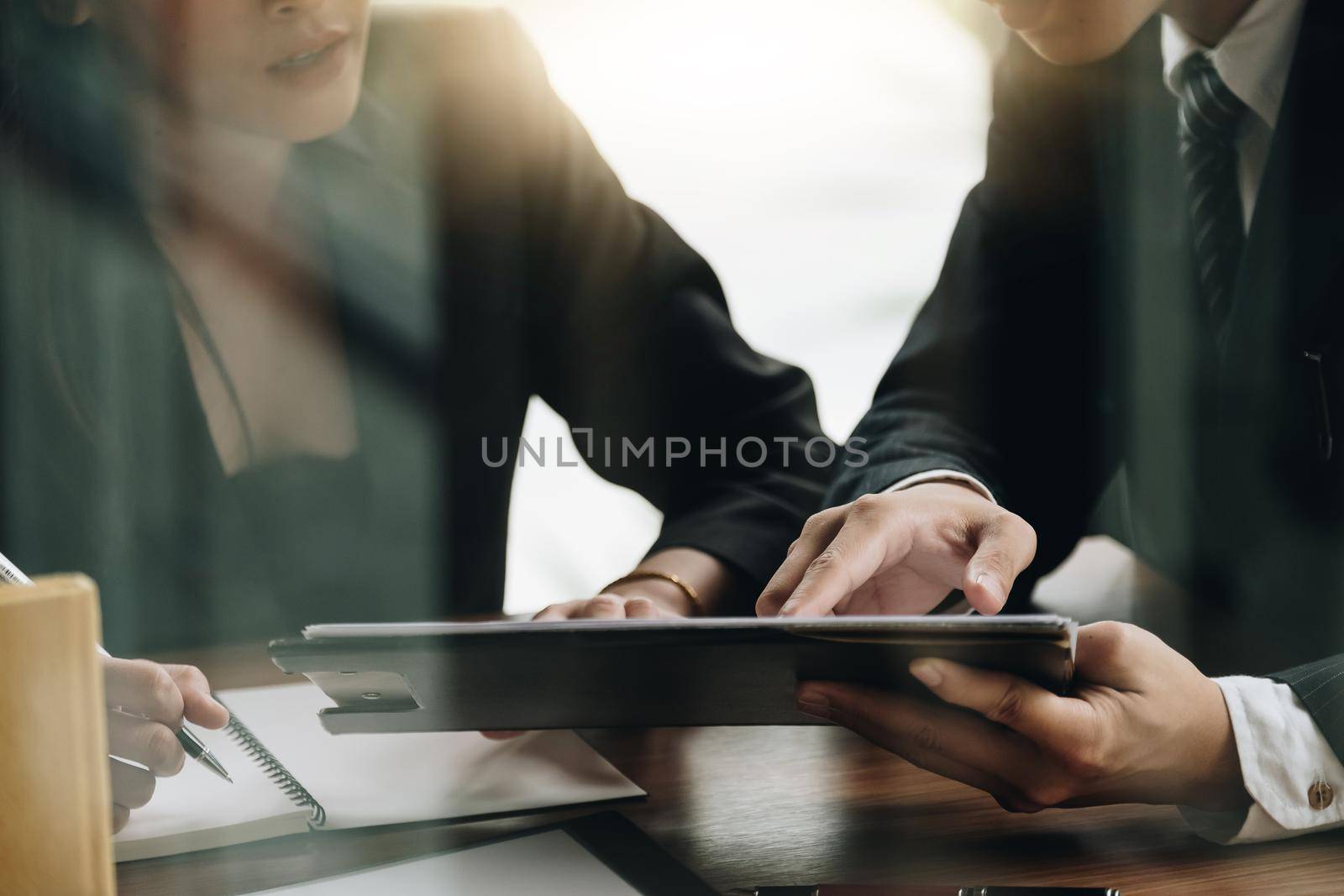 Close up Group of business people busy discussing financial matter during meeting. Corporate Organization Meeting Concept