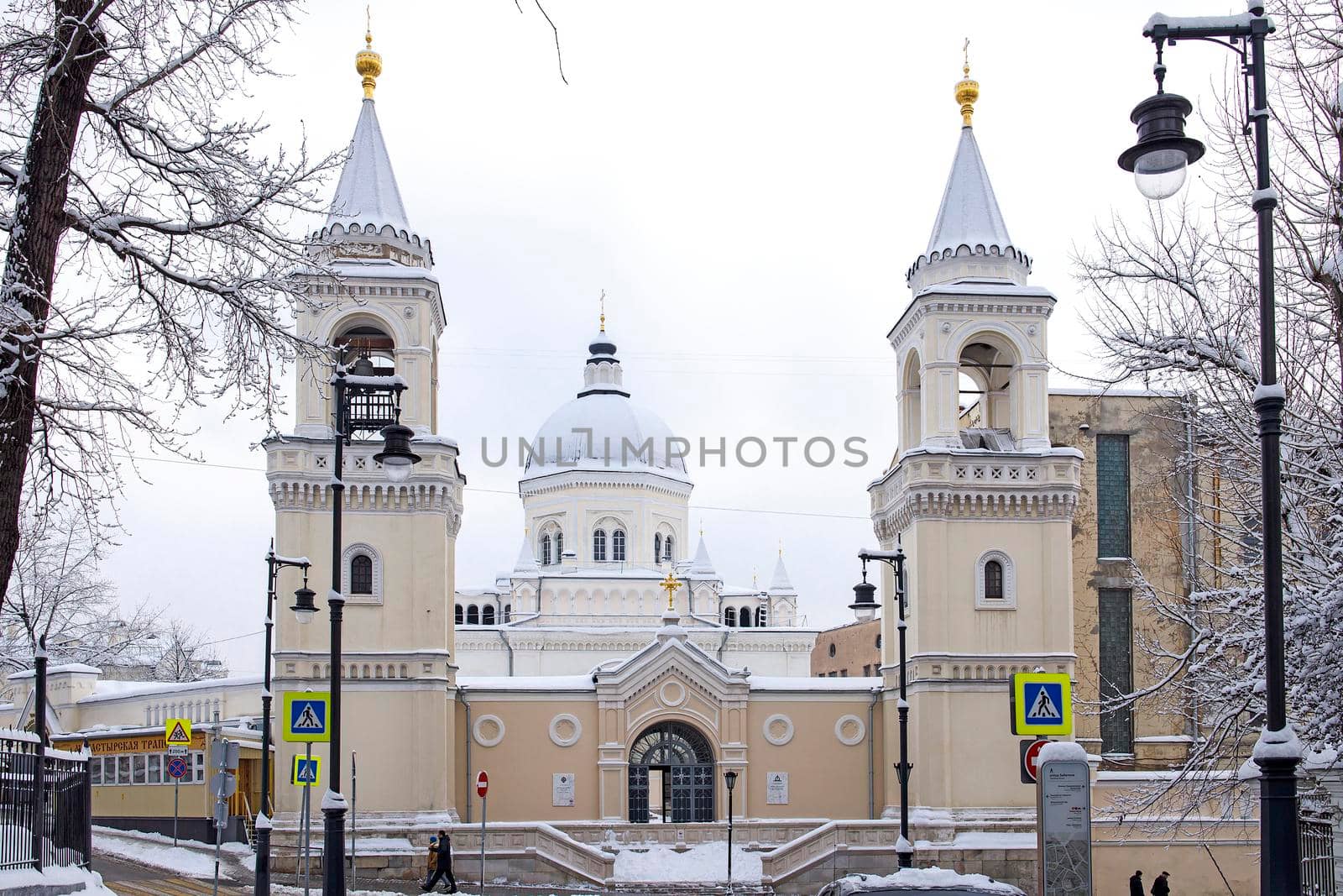 Moscow, Russia - 20 December 2021 , Ivanovsky Convent is a large stauropegic Russian Orthodox convent in central Moscow, inside the Boulevard Ring. Snow weather