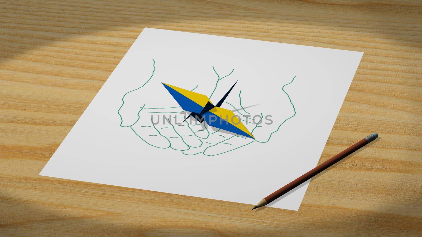Origami crane with ukrainian flag 3d illustration by Dreamsachiever