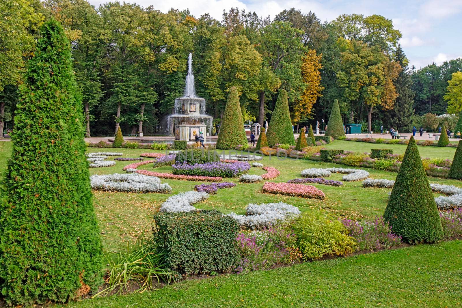 St. Petersburg, Petrodvorets, Russia - October 30, 2021: Great Roman fountains in the lower park in Peterhof