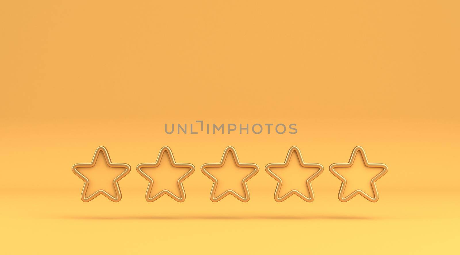 Five framed star rating sign 3D rendering illustration isolated on yellow background