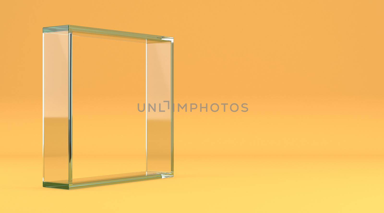 Glass rectangle frame 3D rendering illustration isolated on yellow background