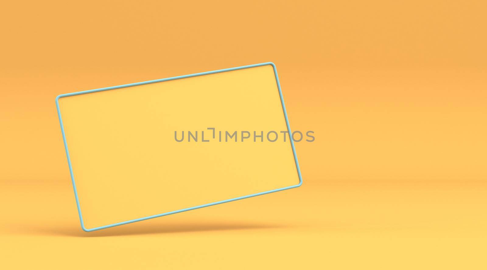 Blank yellow card with blue frame 3D rendering illustration isolated on yellow background