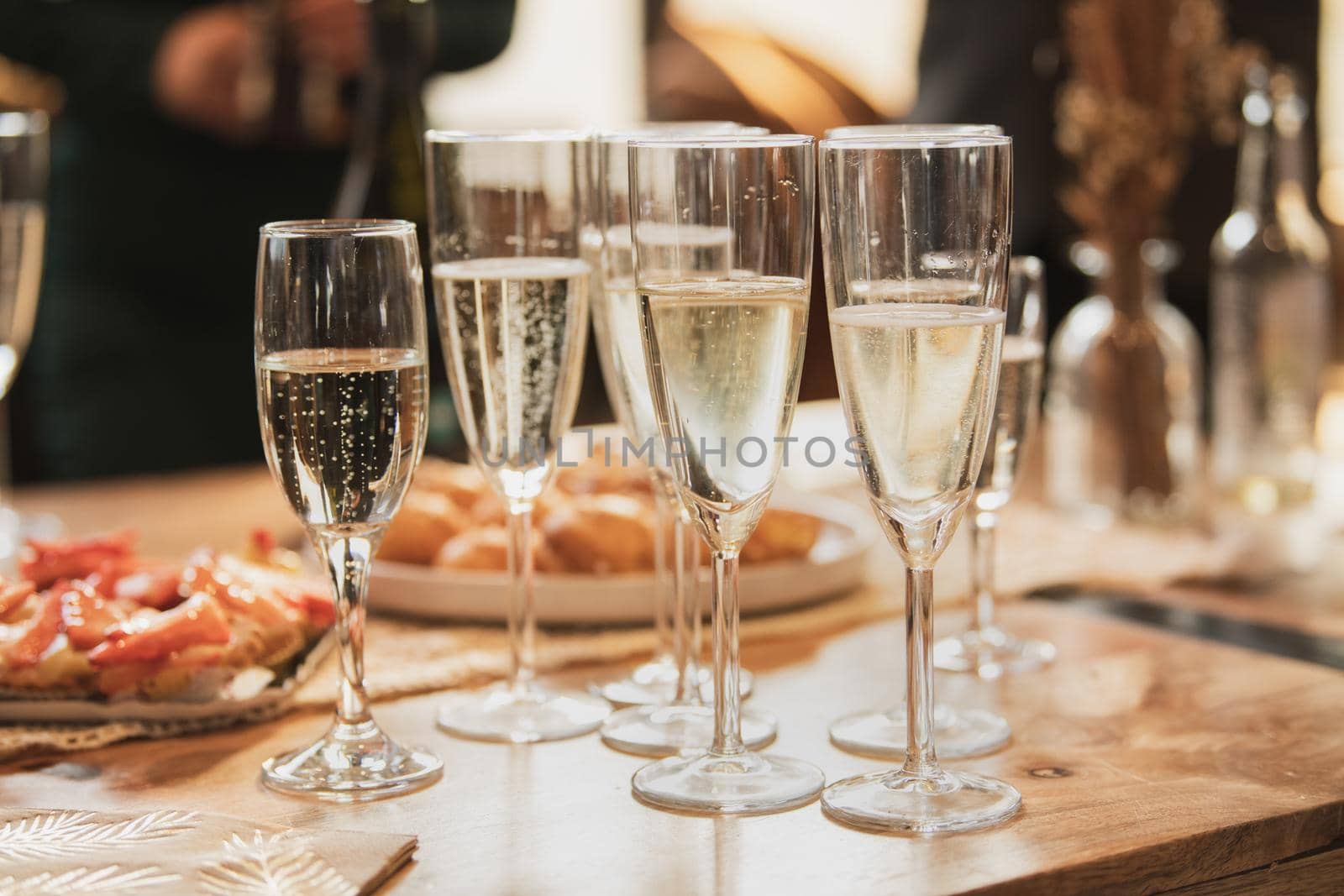 Glasses of champagne and bubbles on a wedding