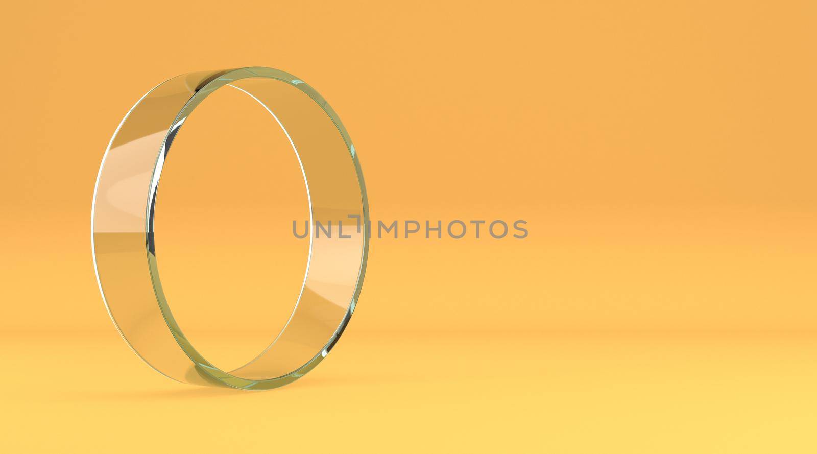 Glass circle frame 3D rendering illustration isolated on yellow background