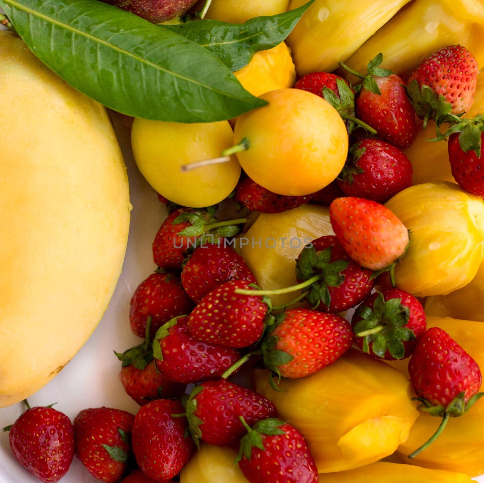 Tropical fruits set background. Mango