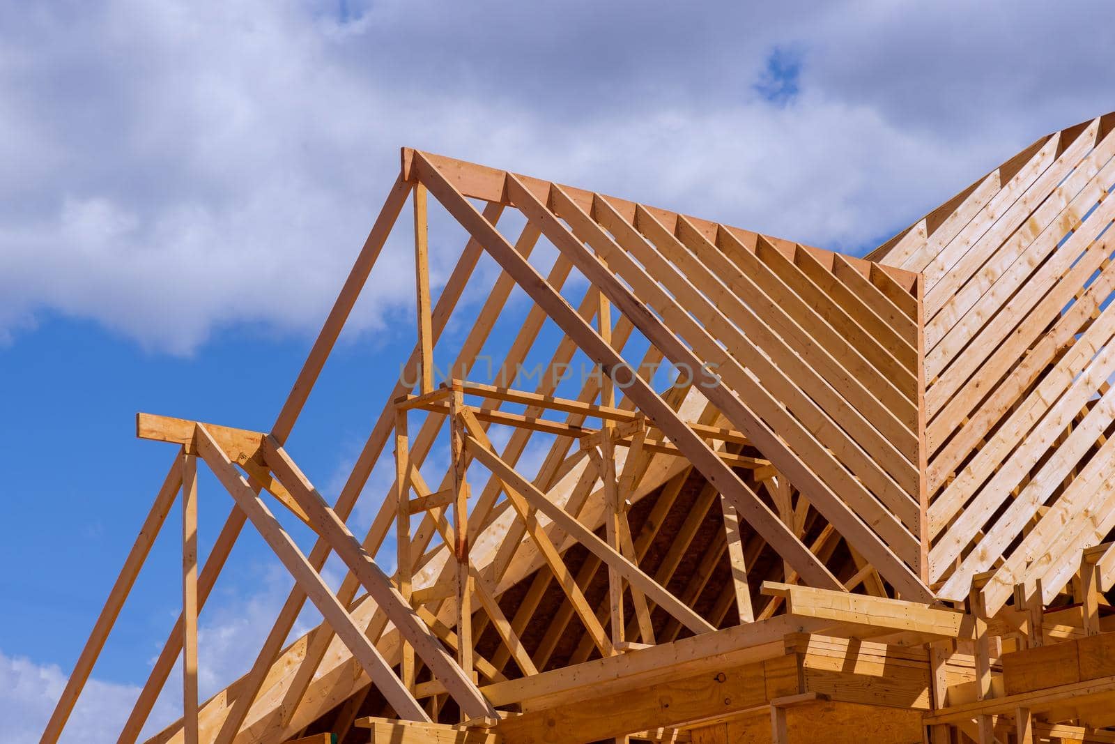 The framed construction of wooden roof a wooden roofing overlap construction