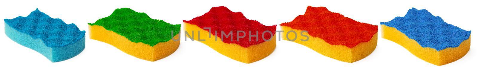 Kitchen sponge for dish washing isolated on white background, close up