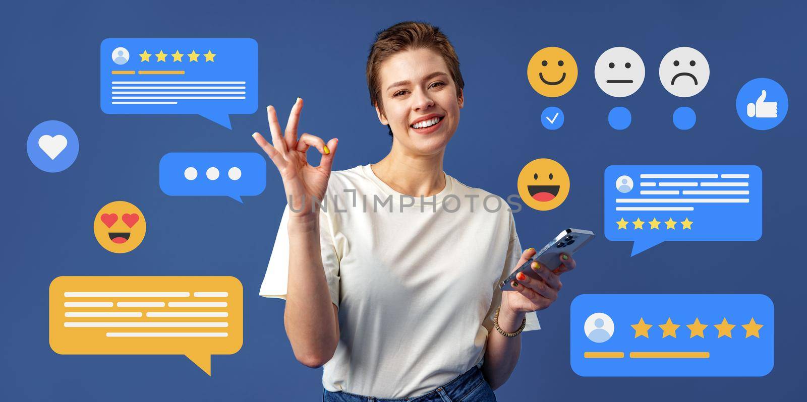 Young pretty woman using mobile phone for checking social media by Fabrikasimf