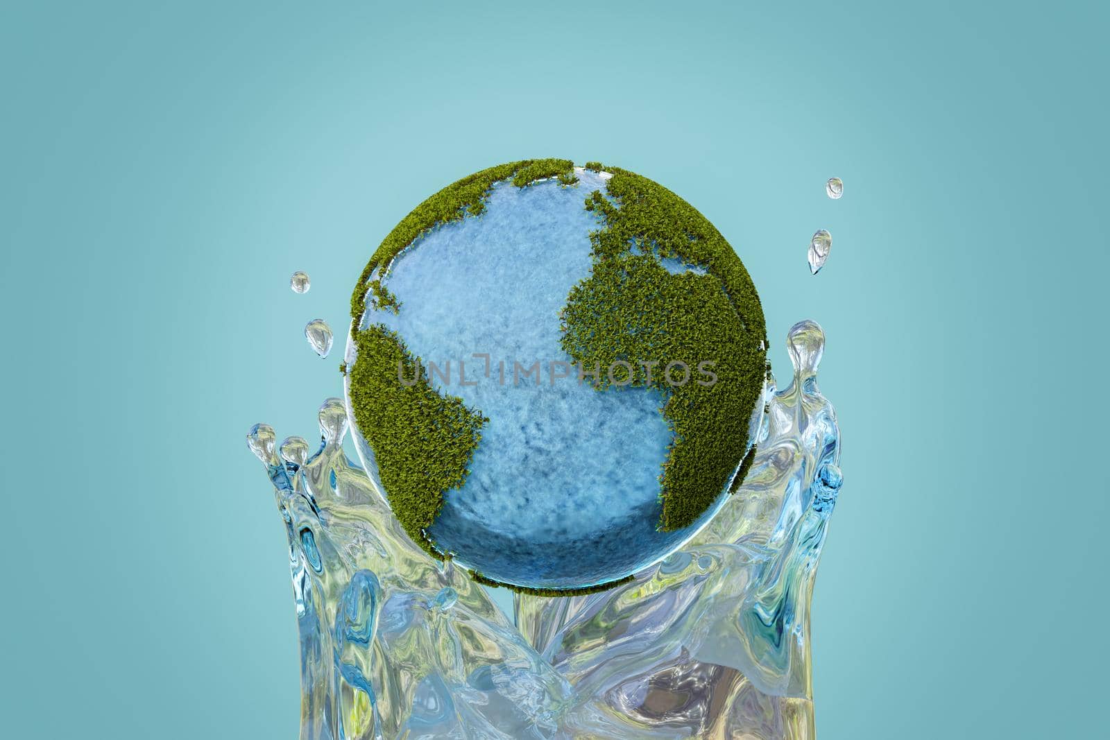 planet earth with vegetation and a splash of water by asolano