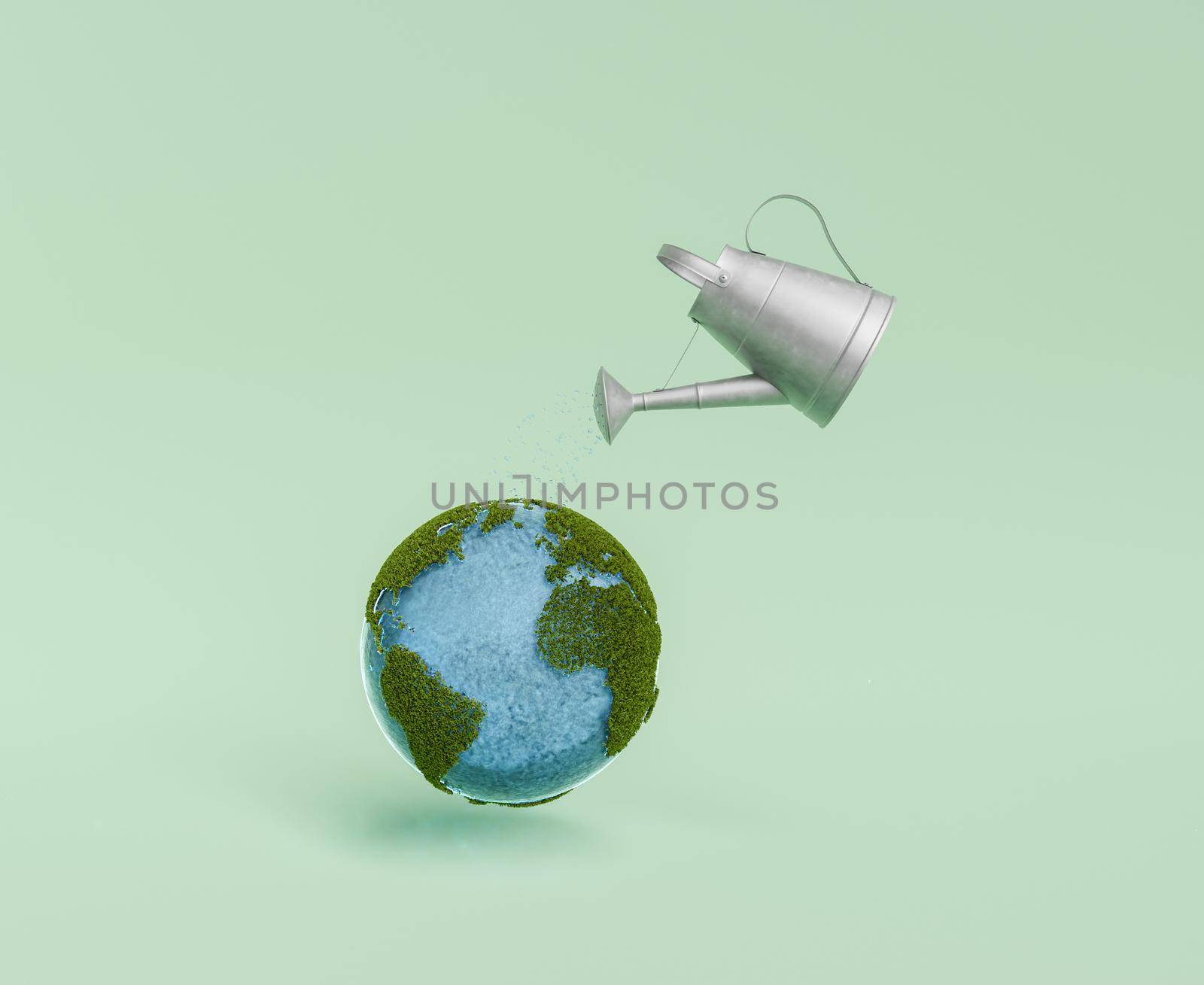 planet earth with a watering can pouring water by asolano