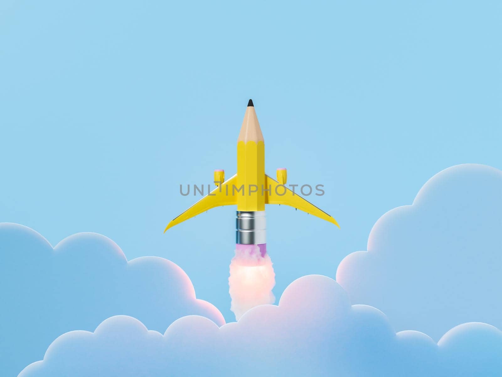 Lead pencil in form of rocket in blue sky by asolano